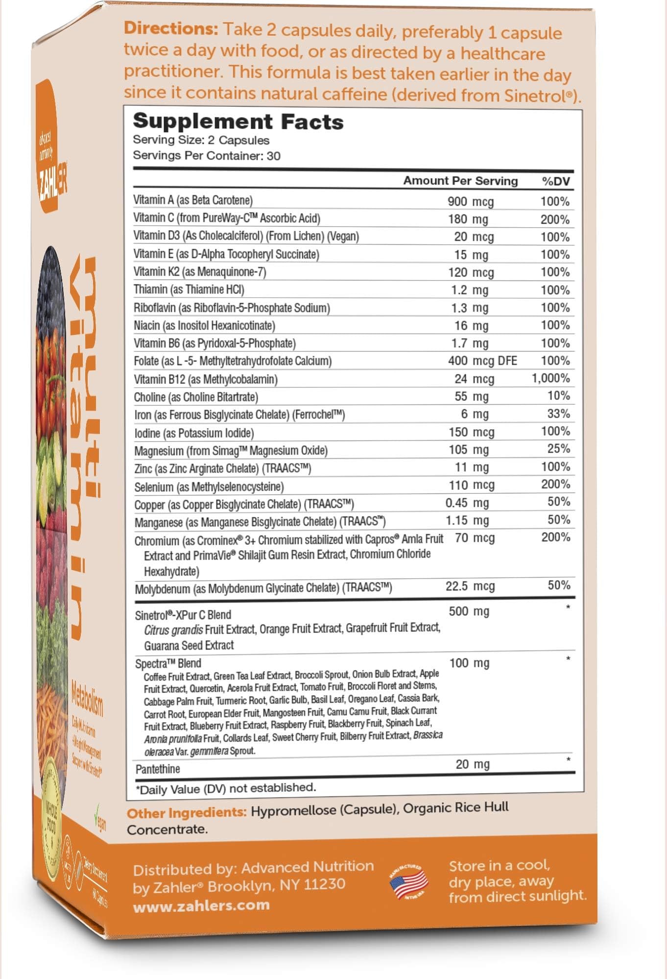 Zahler Multivitamin Metabolism + Weight Management Support for Women and Men with Iron Capsules, 60 Count