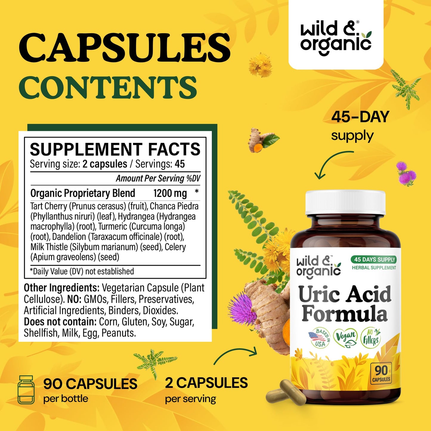 Wild & Organic Uric Acid Formula Capsules - Cleanse Support - 90 Count