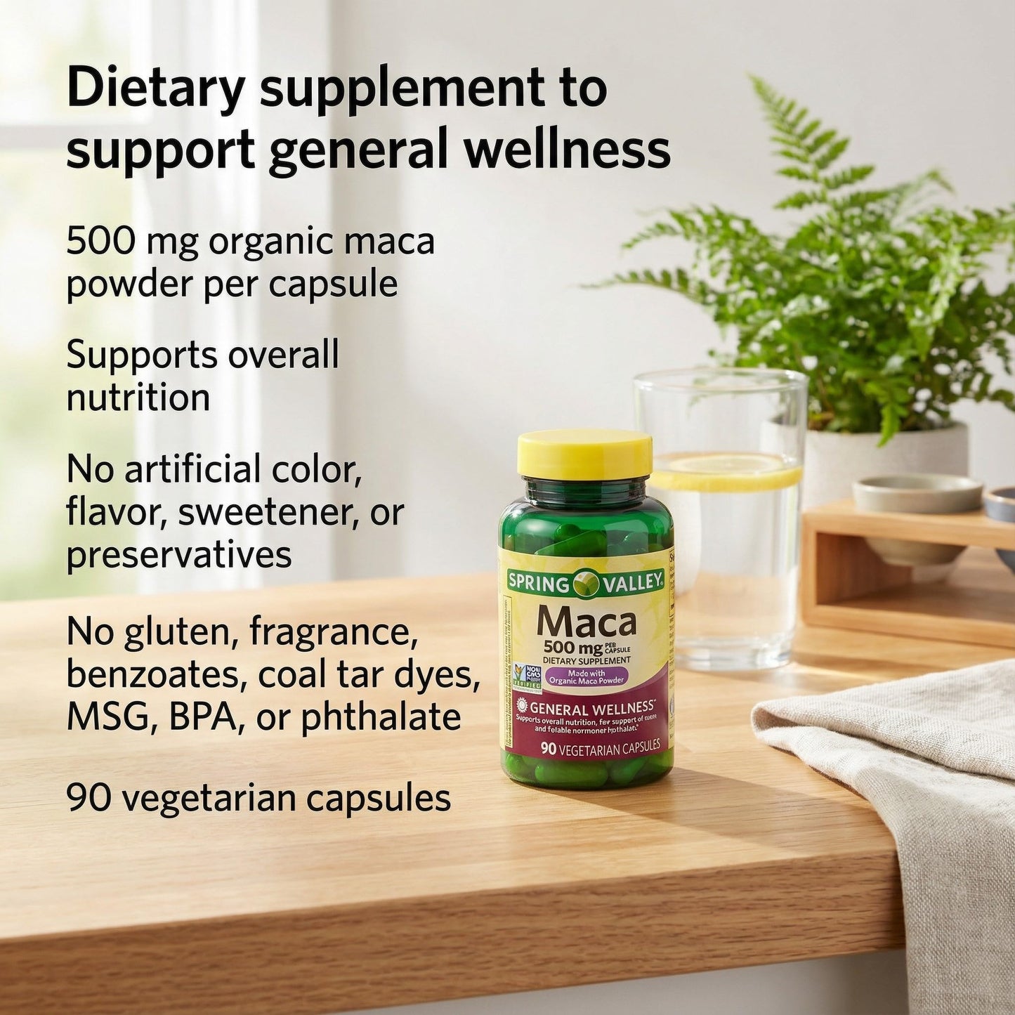 Generic Maca 500mg Organic Maca Root Supplement Capsules, 90 Count
