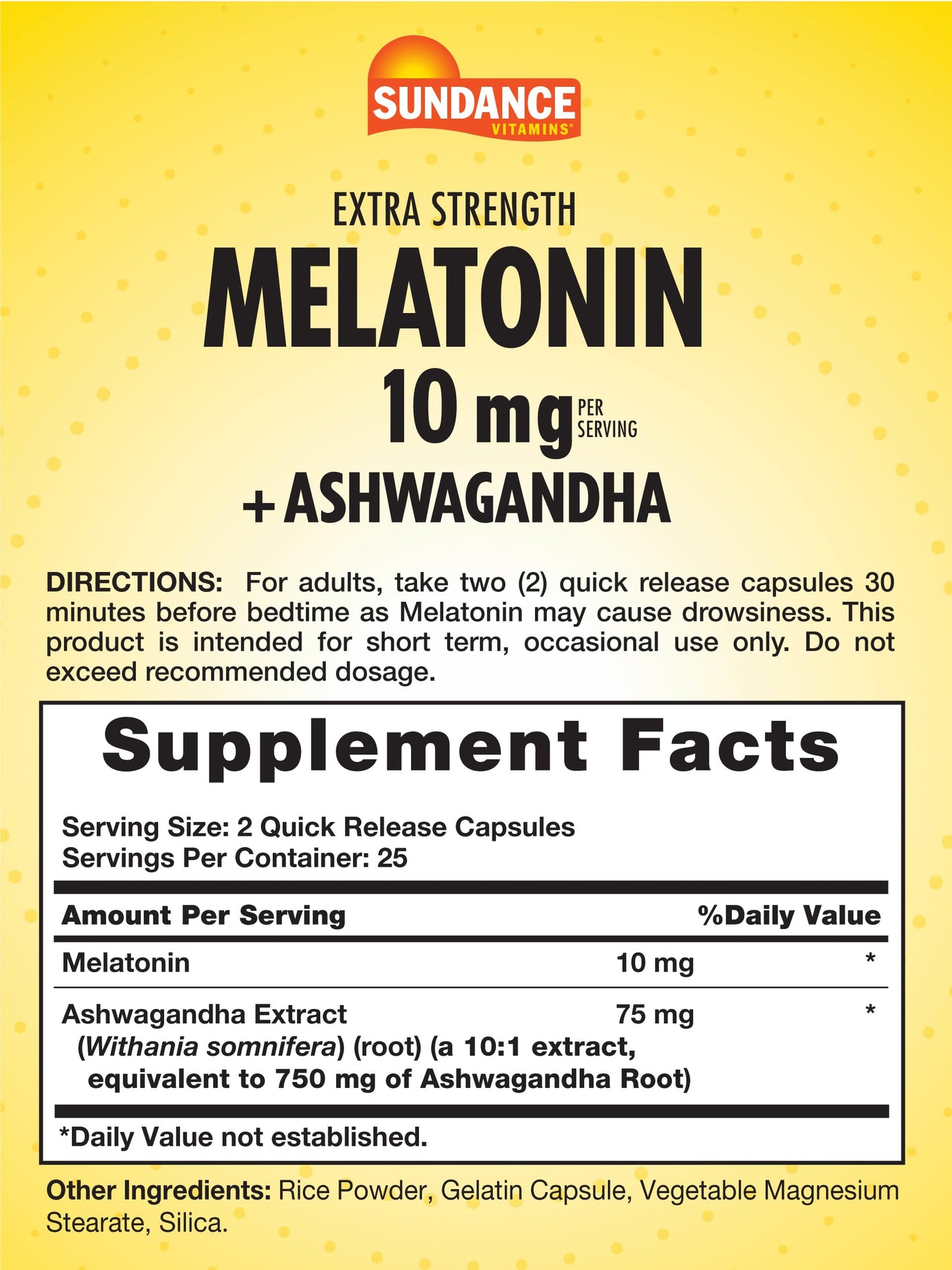 Sundance Melatonin 10mg with Ashwagandha Capsule, 50 Count