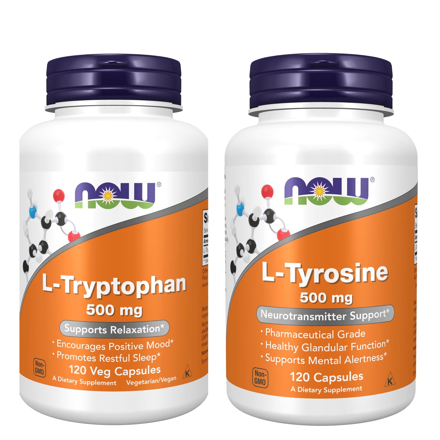 NOW Foods Neurotransmitter Bundle L-Tryptophan + L-Tyrosine Supplements Capsules 240
