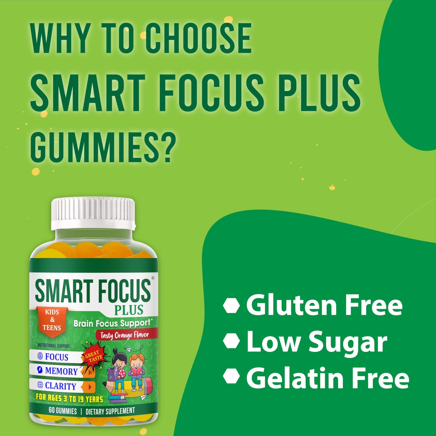 Smart Focus Plus Omega 3 for Kids DHA Focus Gummies, 60 Count