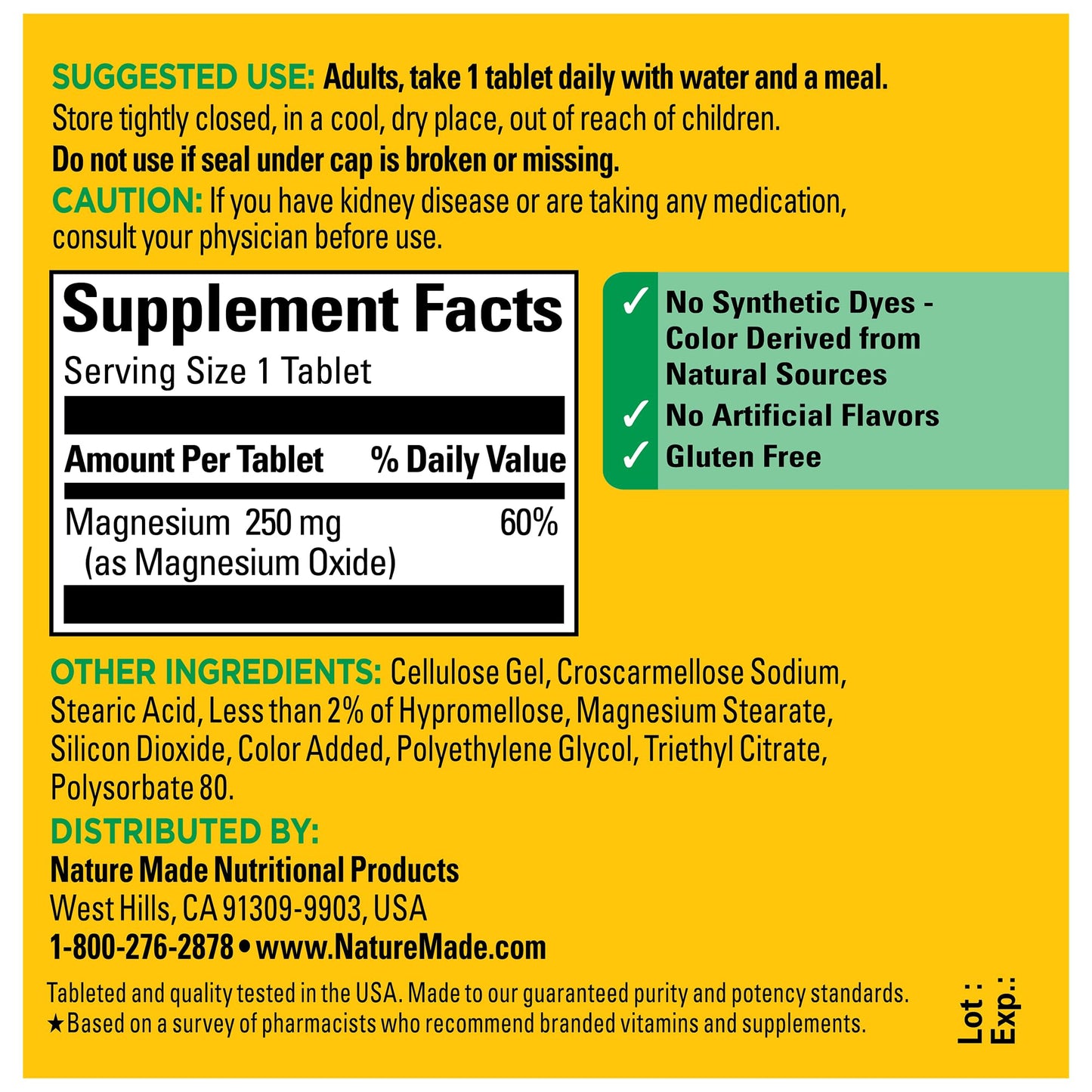 Nature Made Magnesium Oxide 250 mg Tablets, 100 Tablets