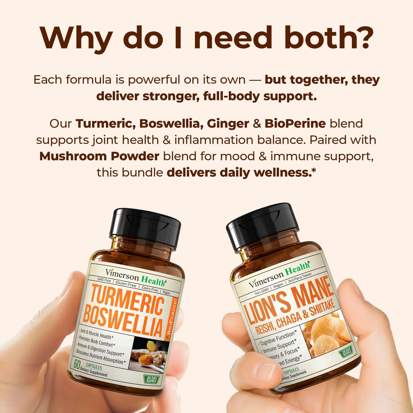 Vimerson Health Boswellia Turmeric Curcumin + Lions Mane Supplement, 120 Capsules