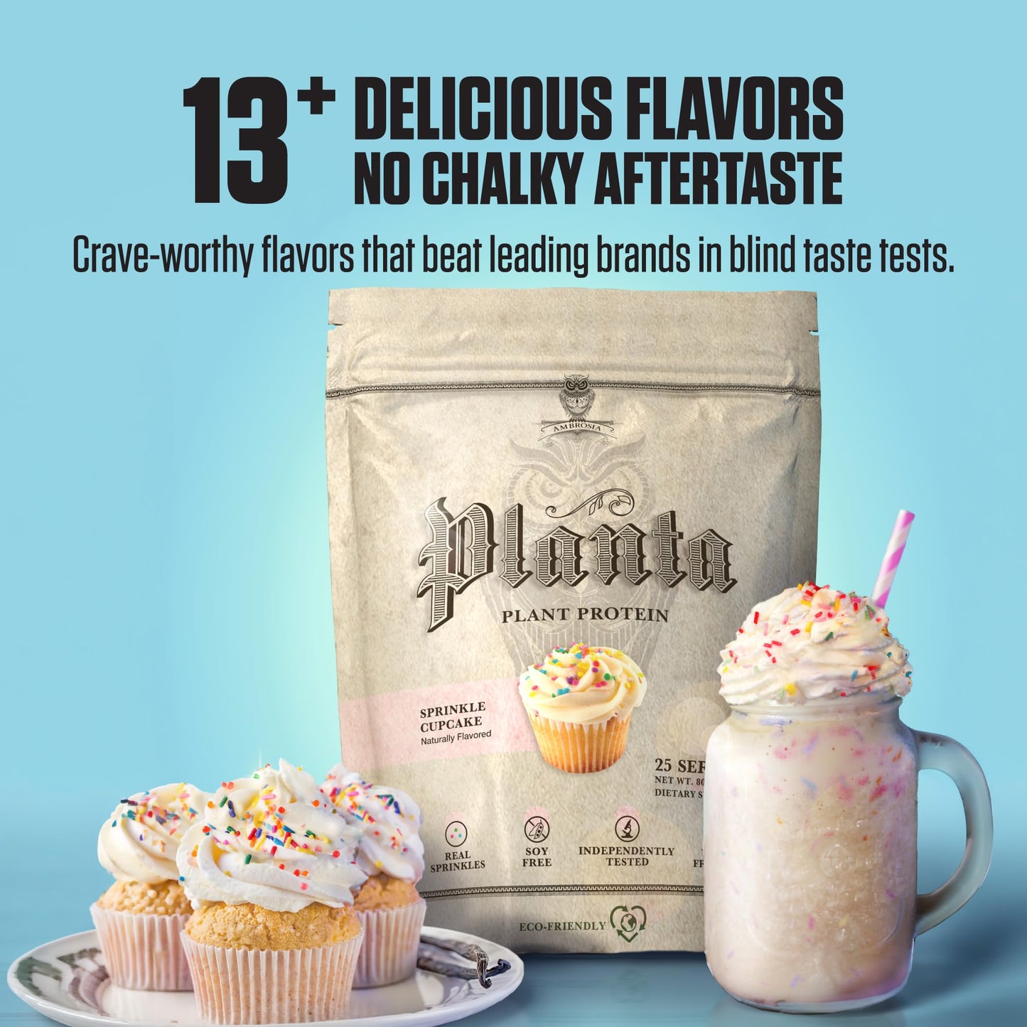 Ambrosia Plant Based Protein Powder Sprinkle Cupcake, 25 Servings