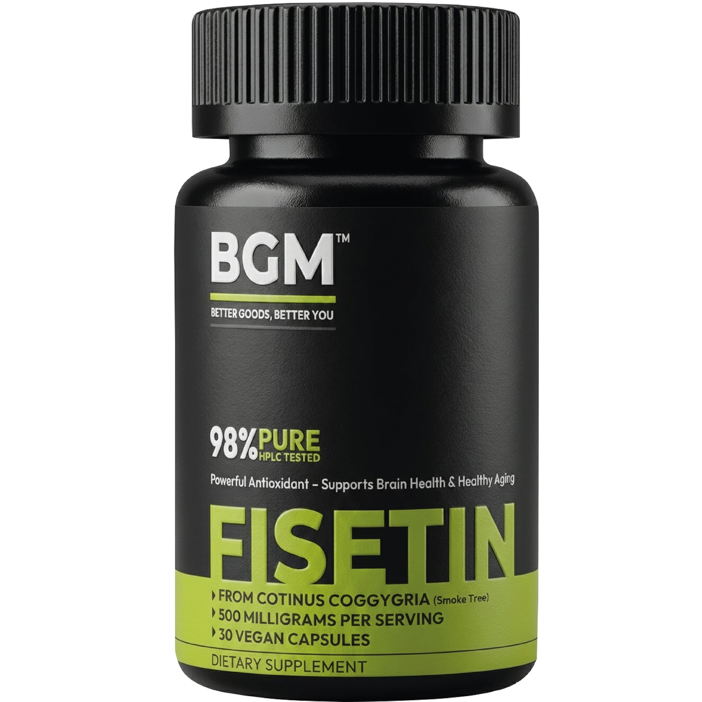 BGM Better Goods, Better You Fisetin 500mg Supplement Cotinus Coggygria (Smoke Tree) Extract 98% Pure Flavonoid Antioxidant Support Vegan Capsules, 30 Count