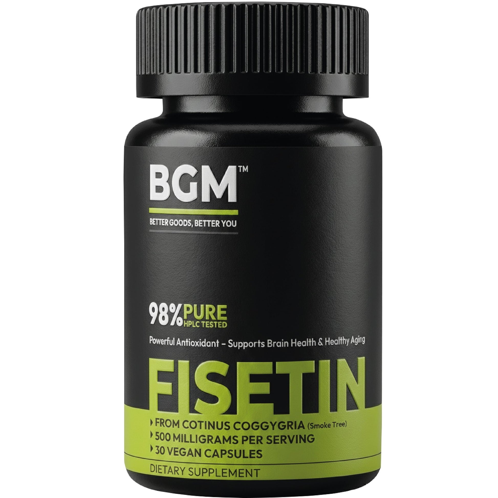 BGM Better Goods, Better You Fisetin 500mg Supplement Cotinus Coggygria (Smoke Tree) Extract 98% Pure Flavonoid Antioxidant Support Vegan Capsules, 30 Count
