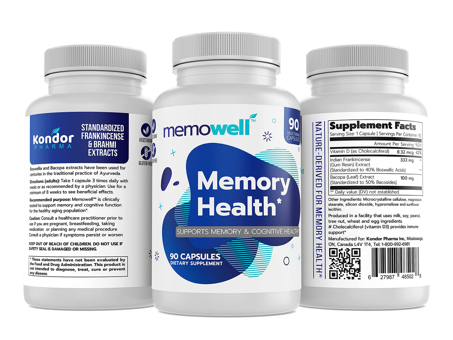 Memowell Brain Supplement Advanced Memory Formula for Brain Health, 90 Capsules