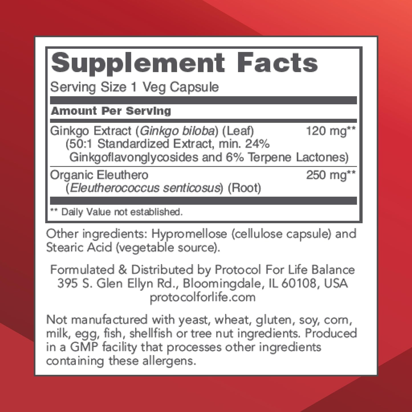 Protocol for Life Balance Ginkgo Biloba 120mg Brain Health Capsules 100