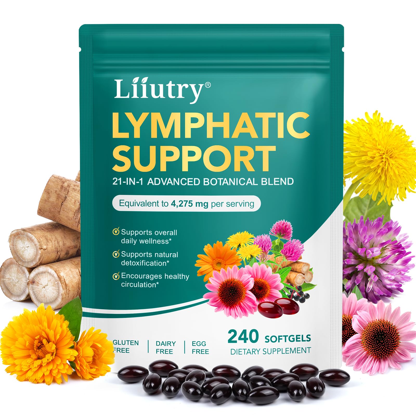 QZFICNJY Lymphatic Drainage Supplement with 21-in-1 Herbal Blend Capsule 240 Count