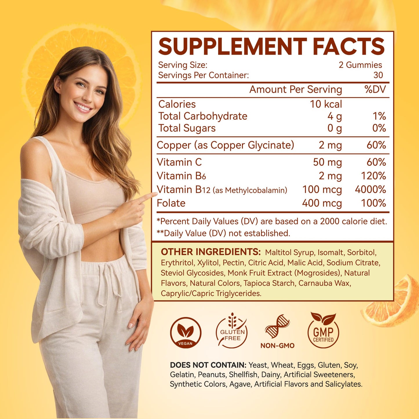 BIOCCHN Copper Glycinate Gummies for Skin & Hair Health, 2 mg Chelated Copper with Vitamin C, B6, B12 & Folate, Sugar-Free, Vegan, 60 Gummies