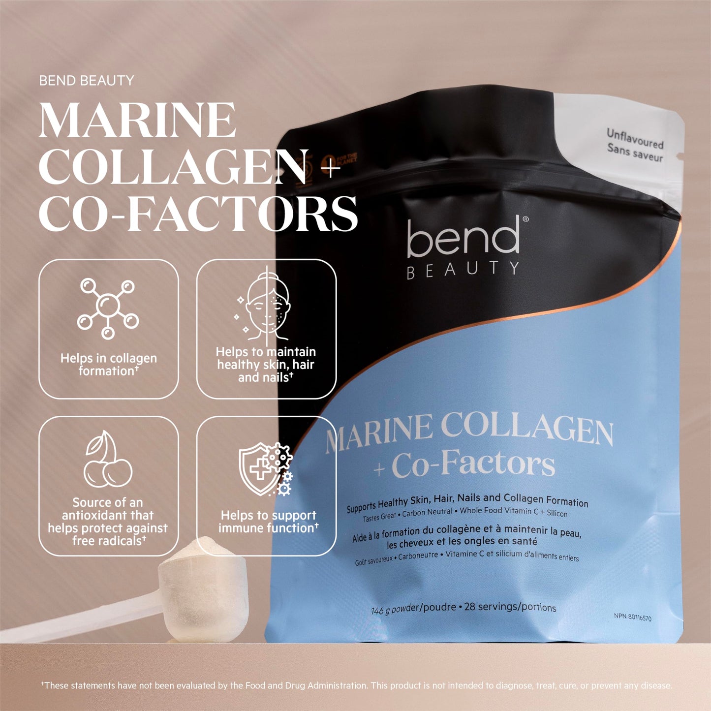 Bend Marine Collagen + Co-Factors Unflavored Collagen Powder Hydrolyzed Collagen Supplement Fish Collagen Peptides + Silicon + Vitamin C Supports Healthy Skin, Hair and Nails, Powder 28
