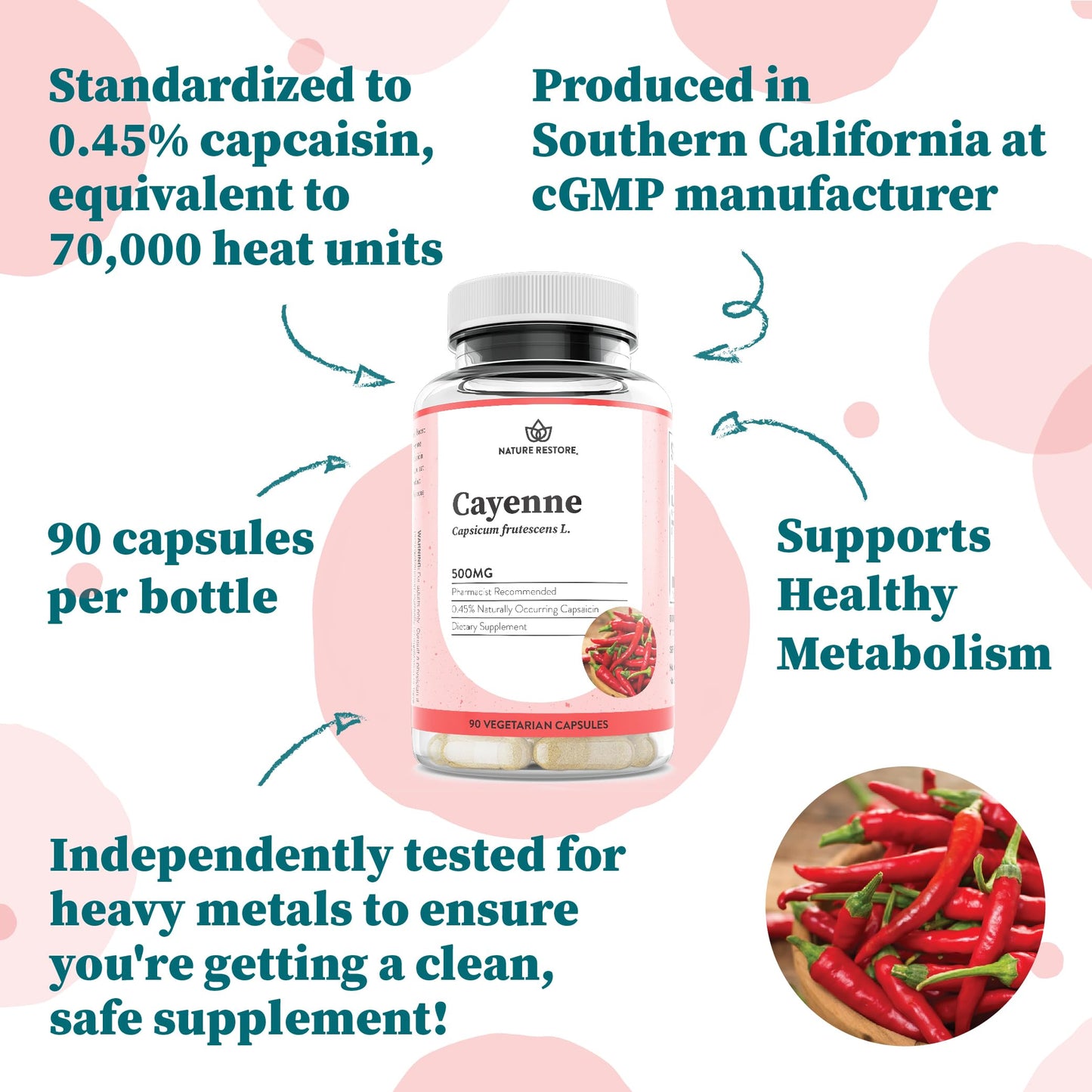 Nature Restore Cayenne Pepper Extract Supplement Capsules, 90 Capsules