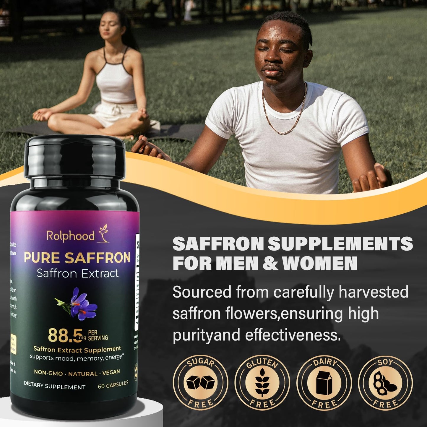 Rolphood Saffron Extract Capsules 88.5mg, 60 Count, Non-GMO, Vegan