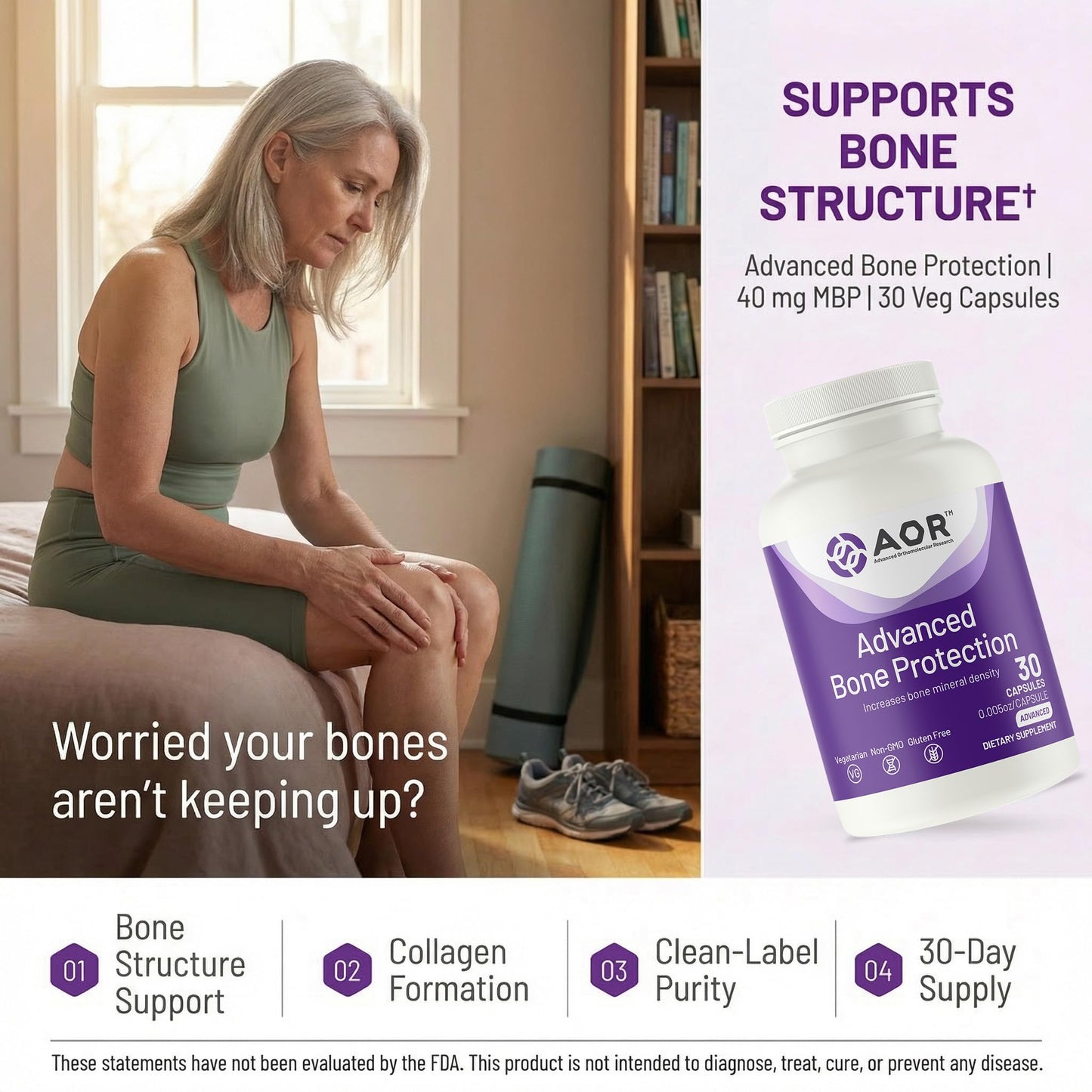 AOR Advanced Bone Protection 40mg MBP Capsules, 30 Count
