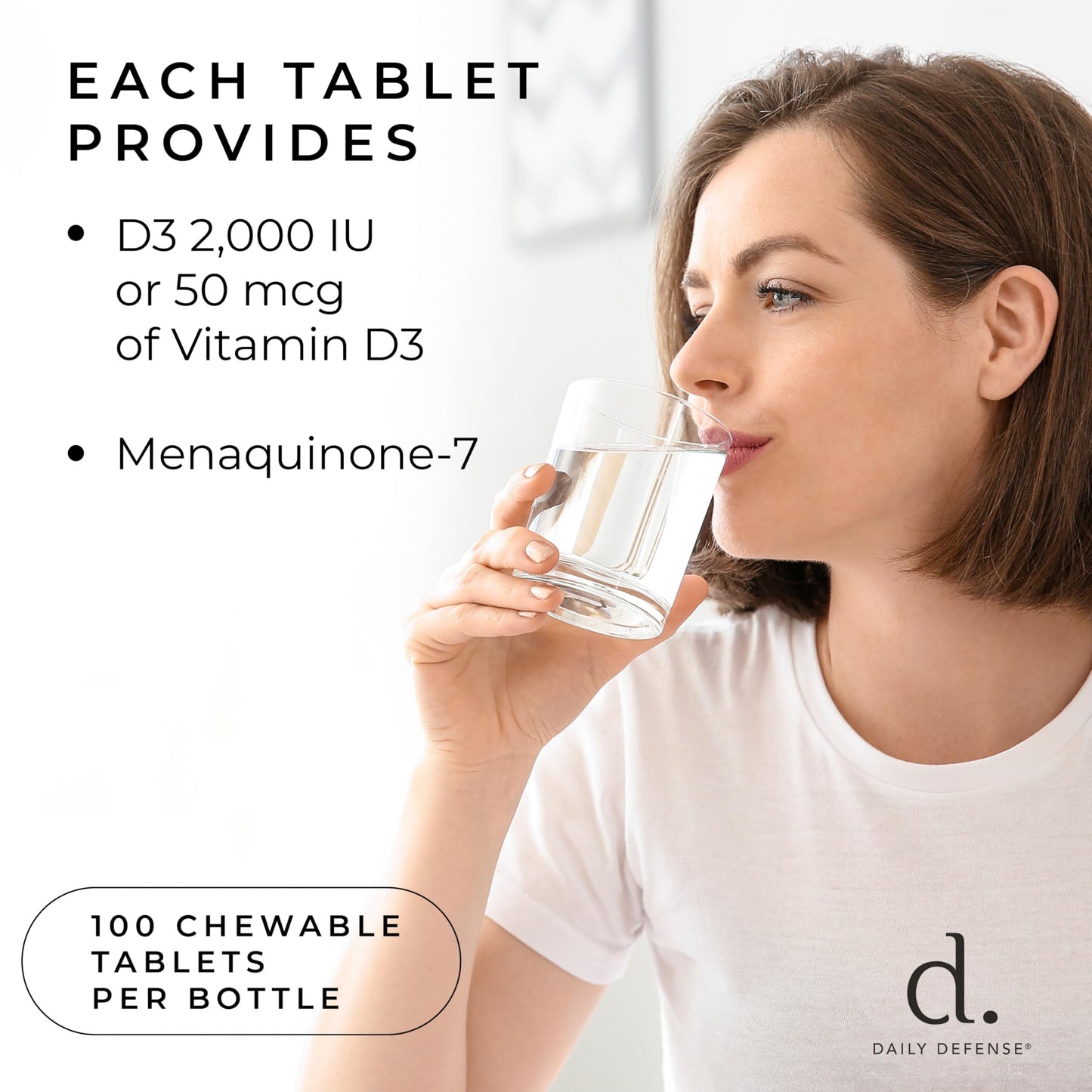 Daily Defense Vitamin D3 K2 2000IU Chewable 100 Tablets
