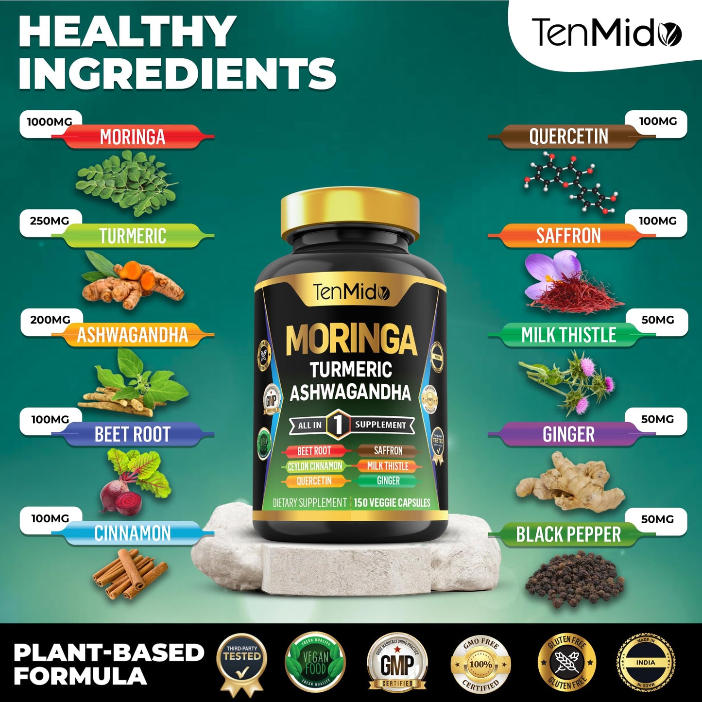 Tenmido Moringa Oleifera Supplement Capsule 150 Count
