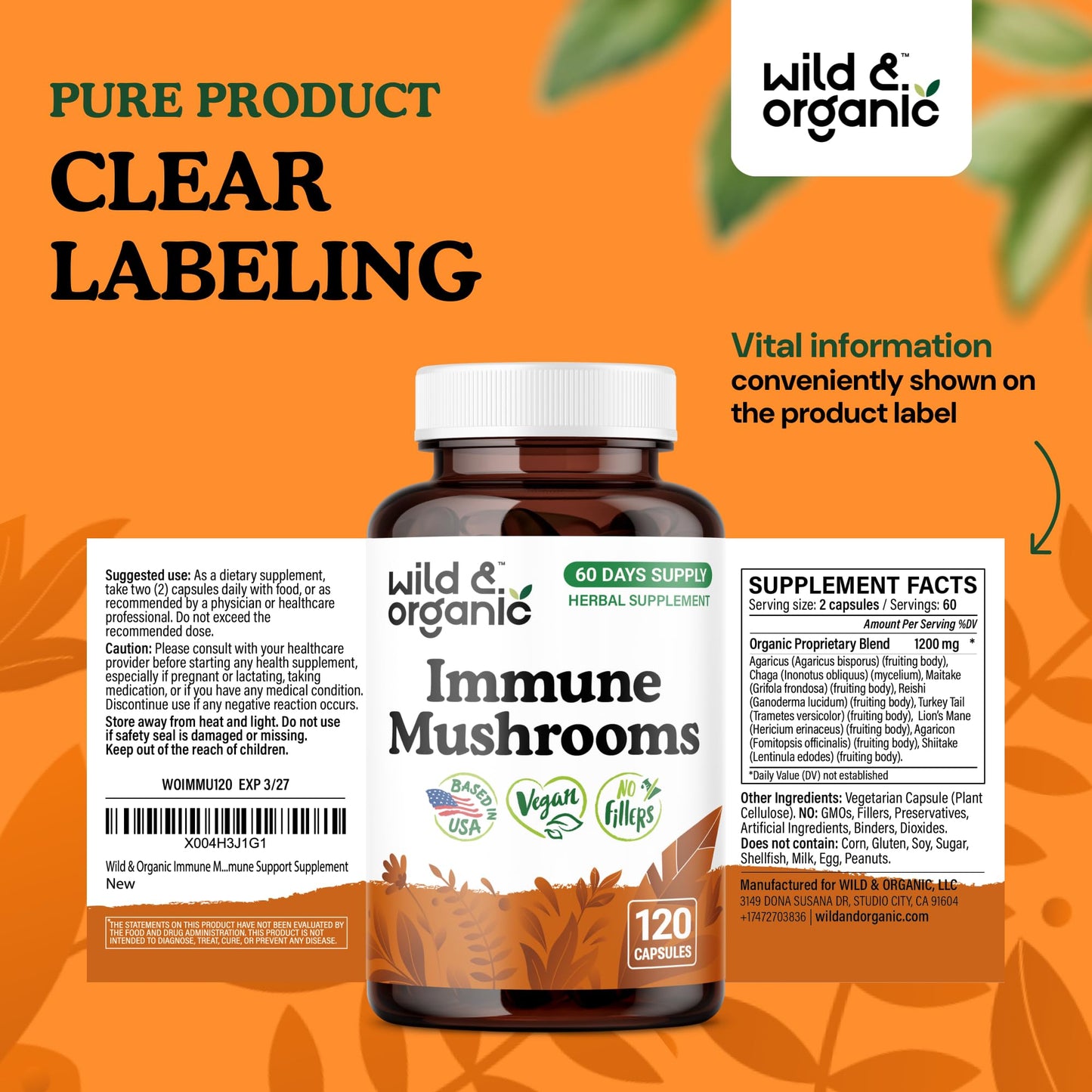 Wild & Organic Immune Mushroom Blend 120 Capsules