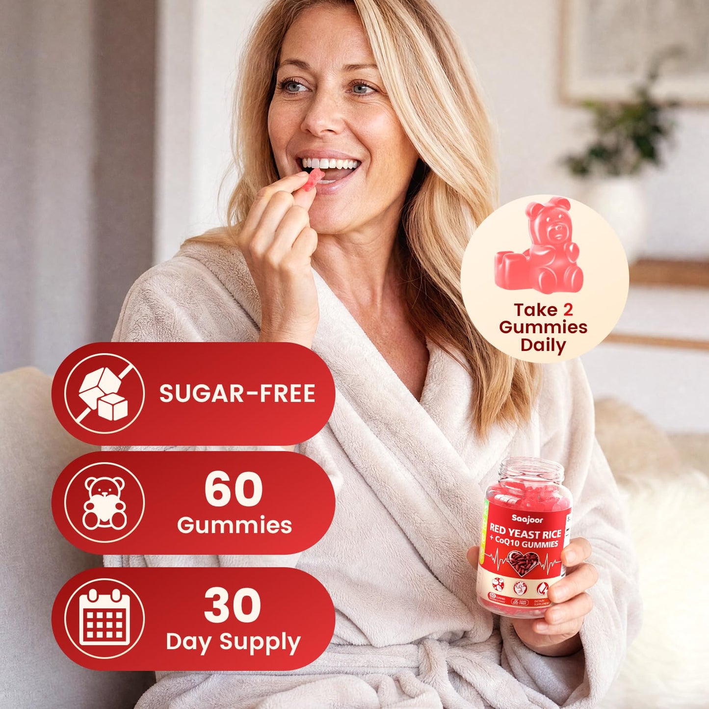 Saajoor Red Yeast Rice with CoQ10 Gummies, 60 Gummies