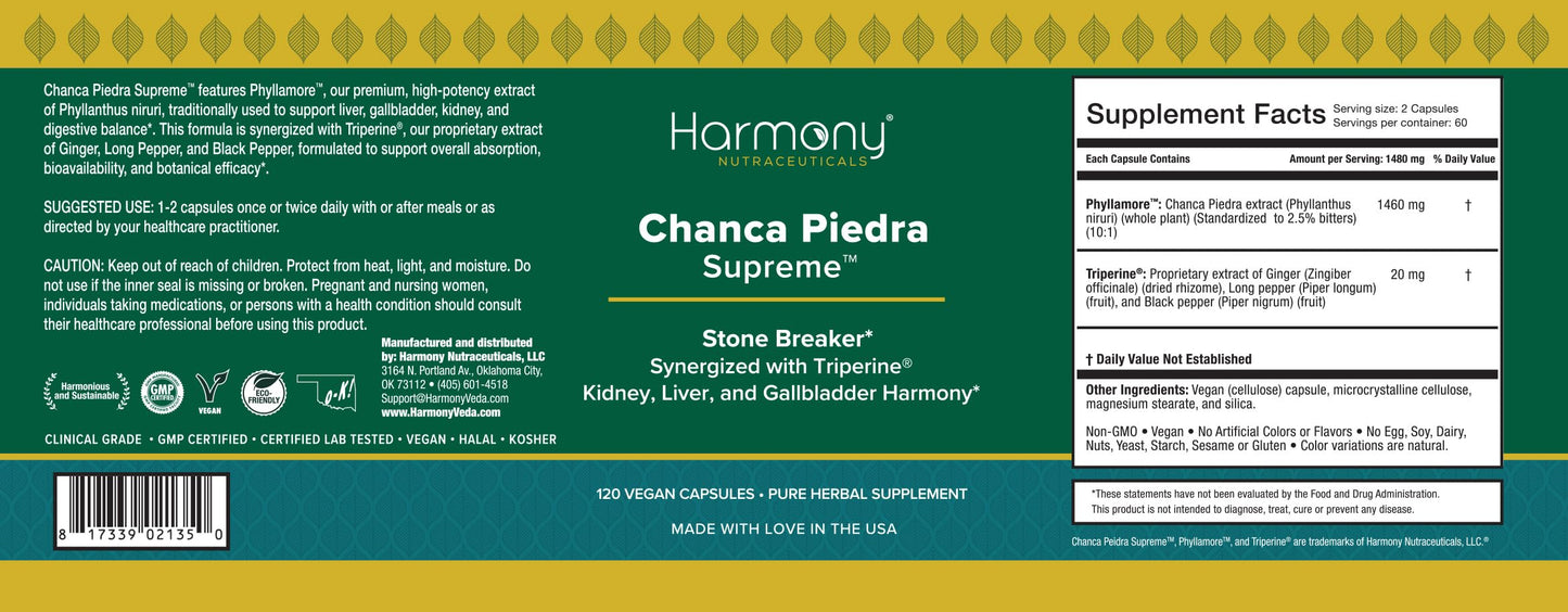 Harmony Nutraceuticals Chanca Piedra Supreme Capsules 120 Capsules