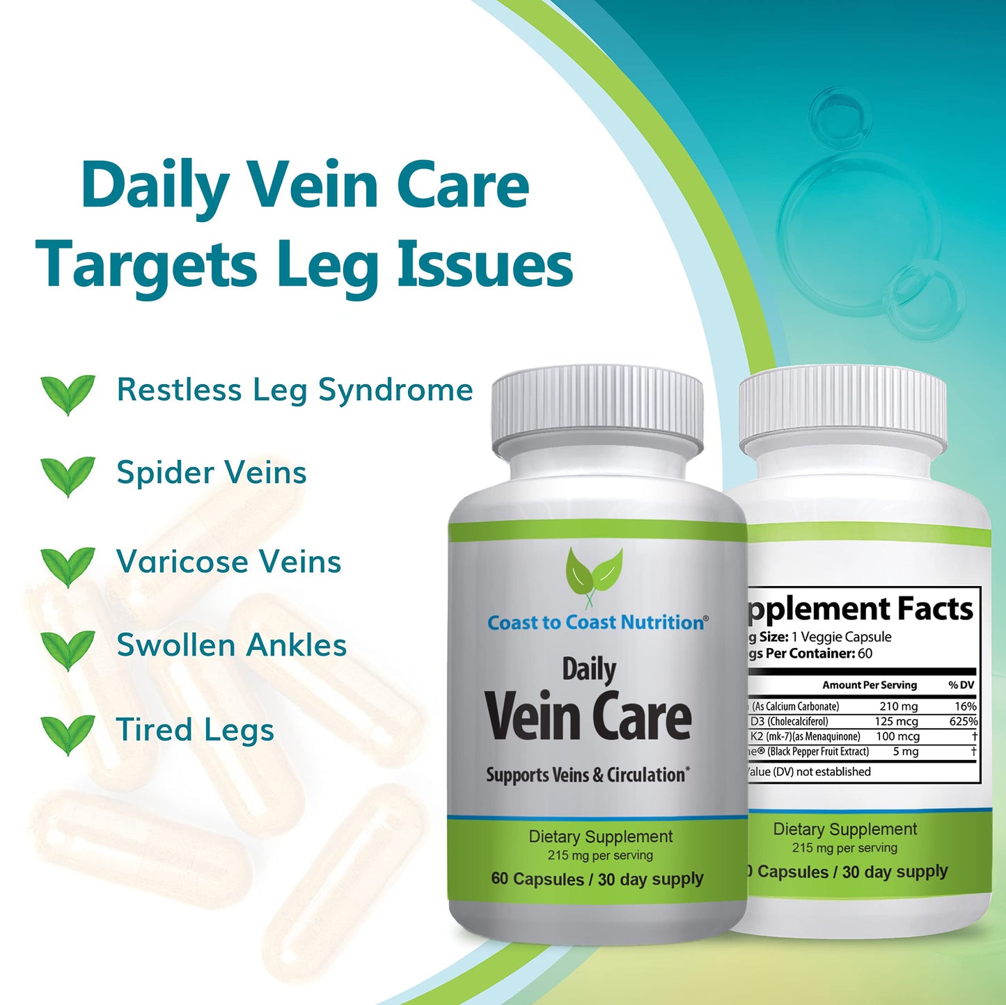 Coast to Coast Nutrition Daily Vein Care Supplement 60 Capsules