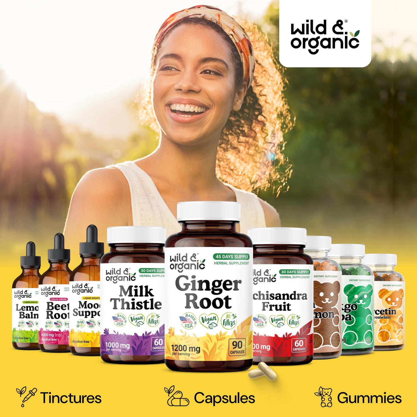 Wild & Organic Ginger Root 1200 mg Capsules, 90 Count