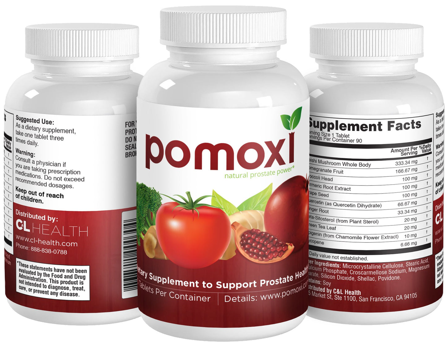 Pomoxi Prostate Health Supplement for Men – 11-Ingredient Natural Blend with Green Tea, Pomegranate, Broccoli & Turmeric – Antioxidant Support for Prostate Wellness, 90 Tablets