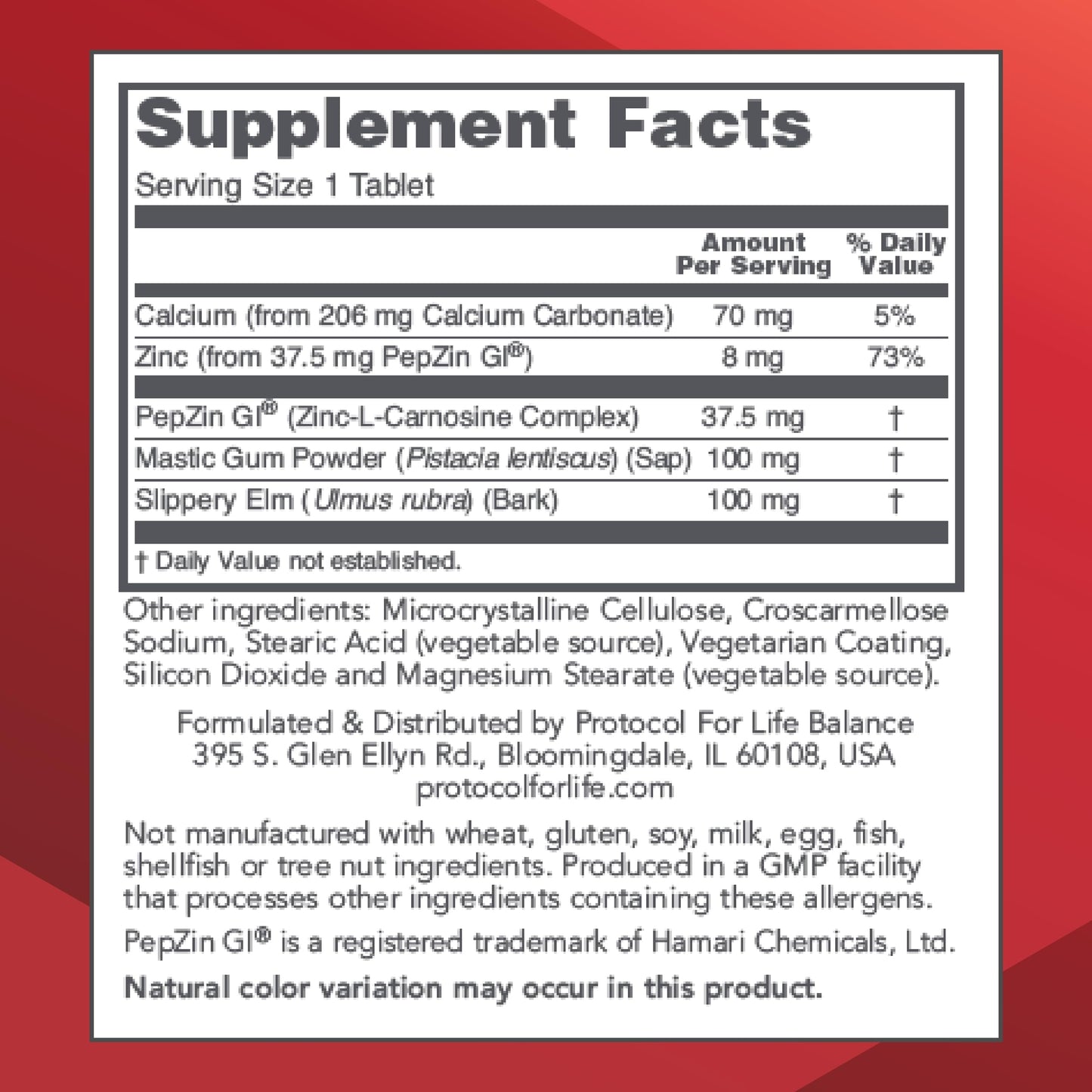 PROTOCOL FOR LIFE BALANCE GI Guard with PepZin GI, 60 Tablets