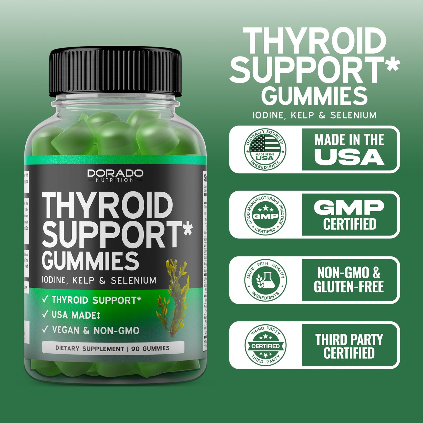 DORADO NUTRITION Thyroid Support For Women & Men Gummy 90 Count