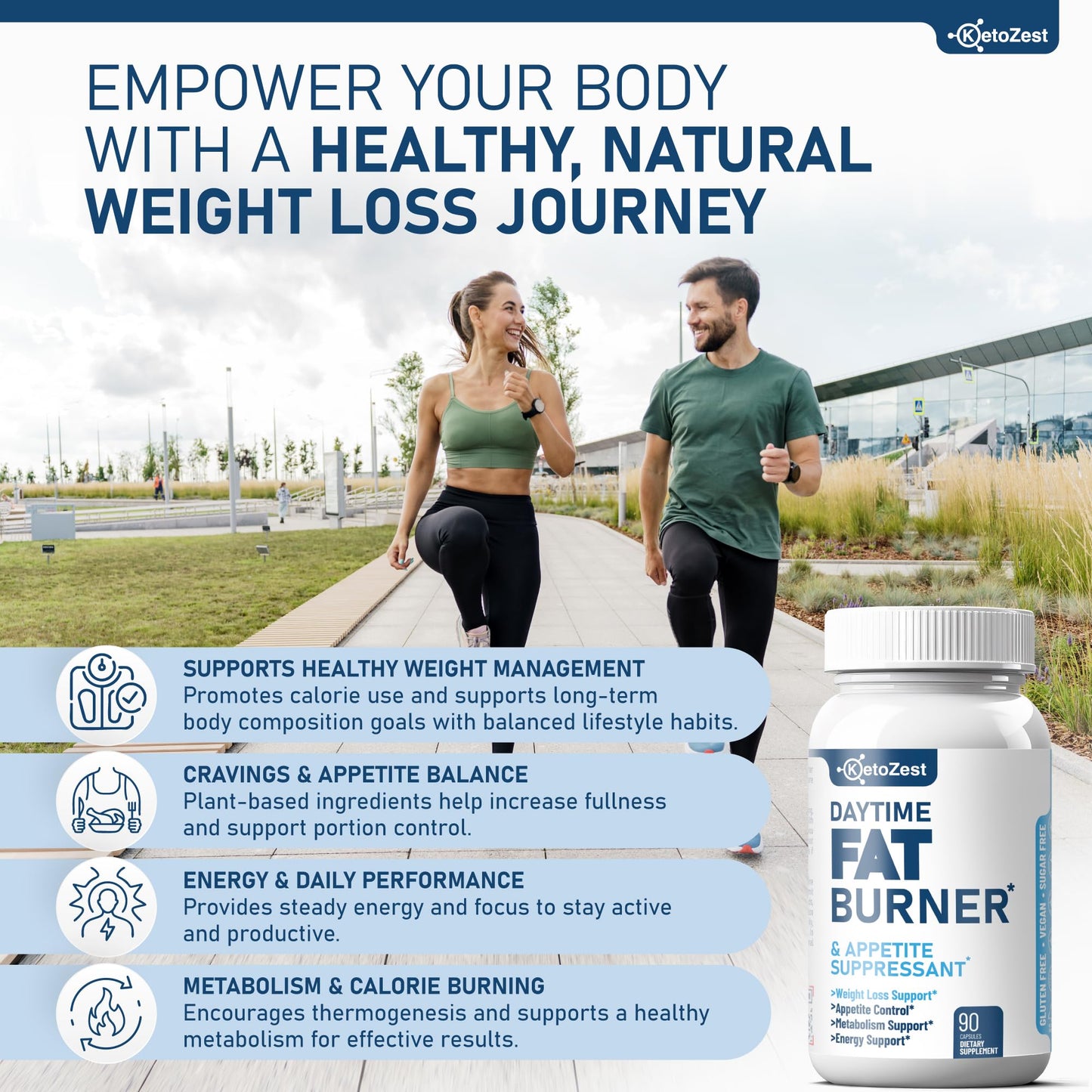 KetoZest Appetite Suppressant Fat Burner for Weight Loss - Daytime 180 Capsules