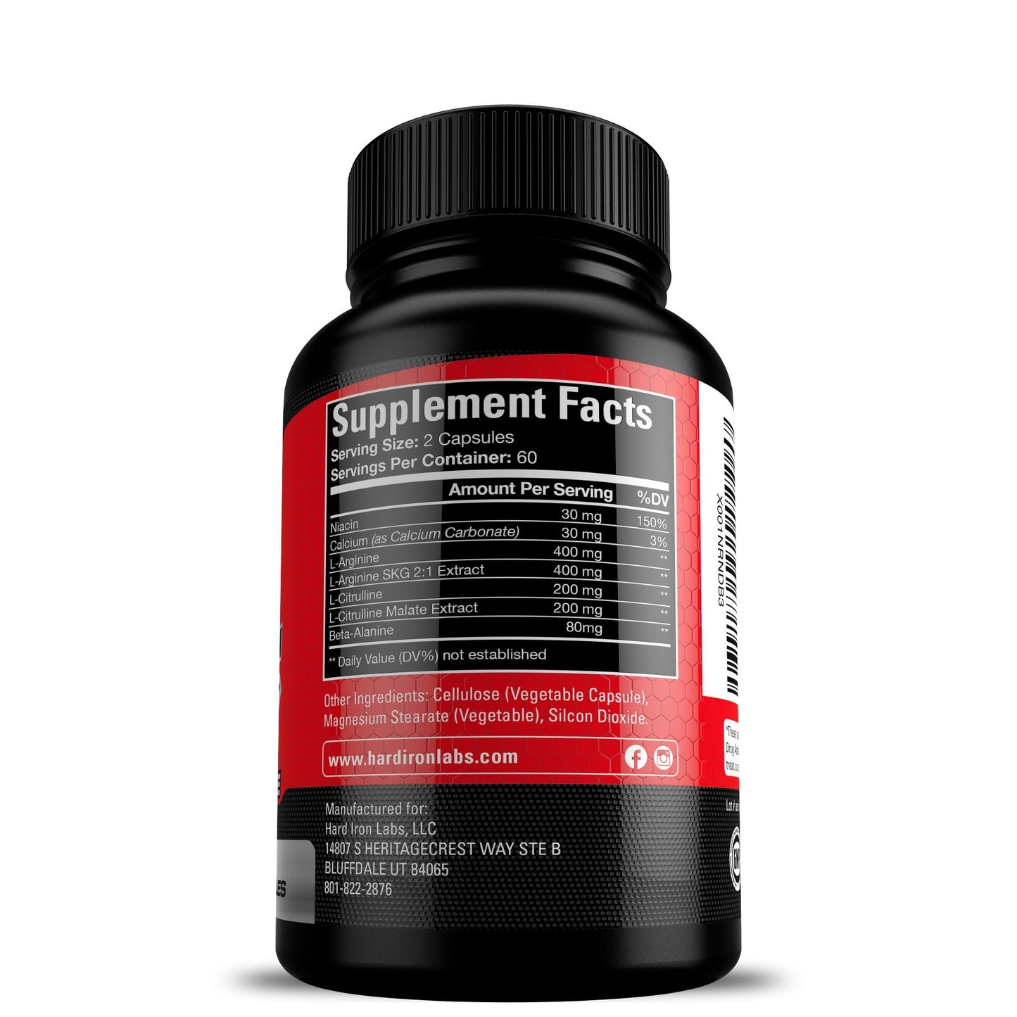 Hard Iron Labs N.O. Nitric Oxide Booster Capsule, 120 Capsules