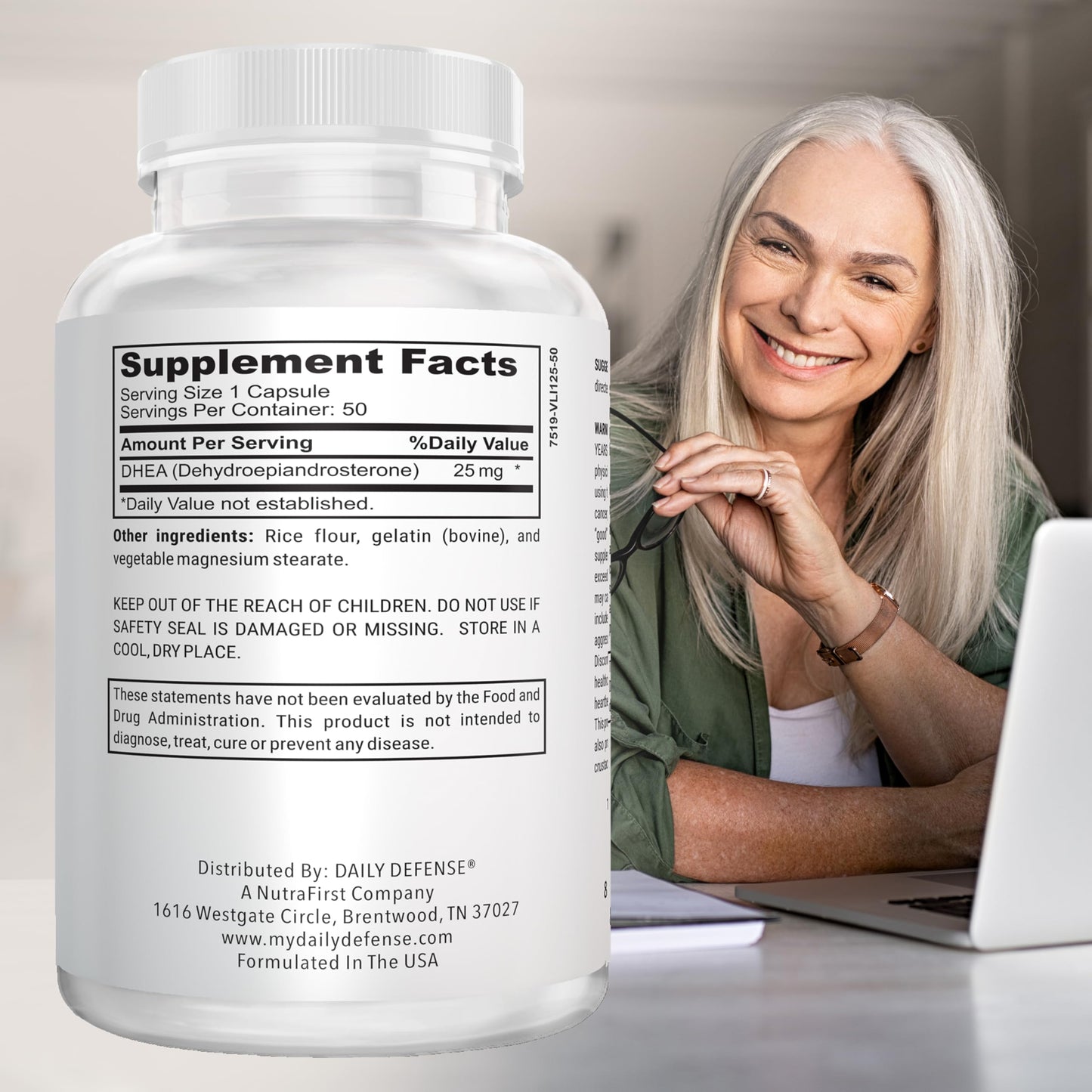 Daily Defense Pure DHEA 25 mg, 50 Capsules