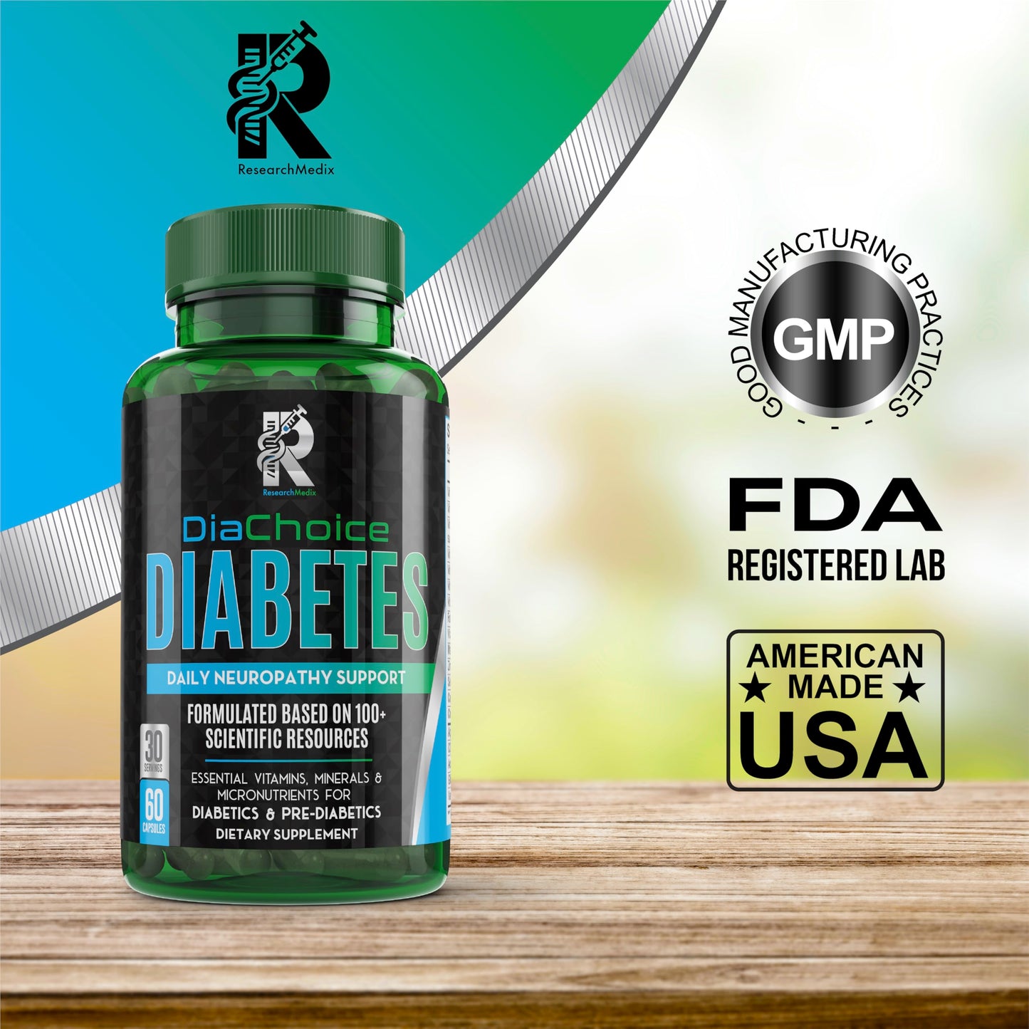 ResearchMedix DiaChoice Neuropathy Support with Alpha Lipoic Acid 600 mg Capsules, 60 Count