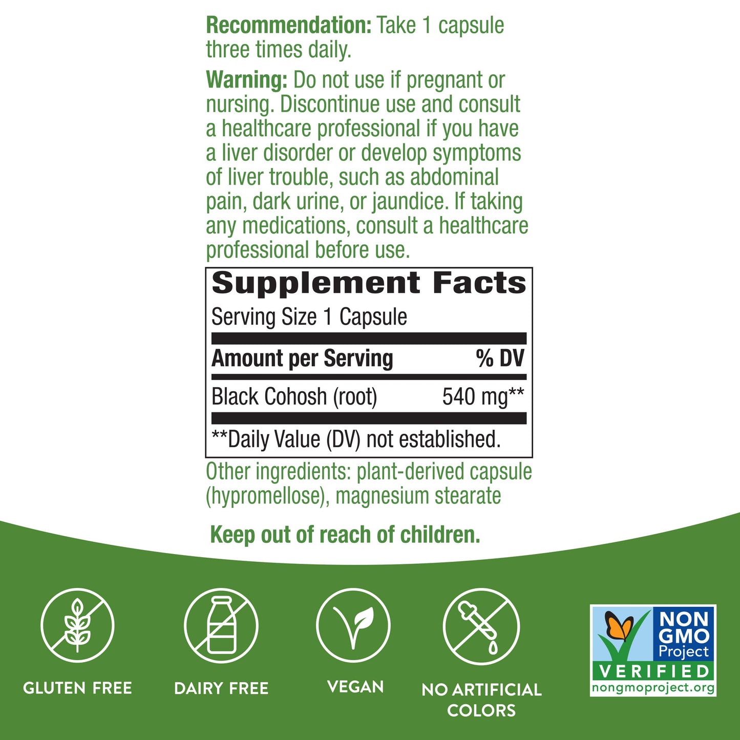 Nature's Way Black Cohosh Root Capsules, 540 mg, 200 Capsules