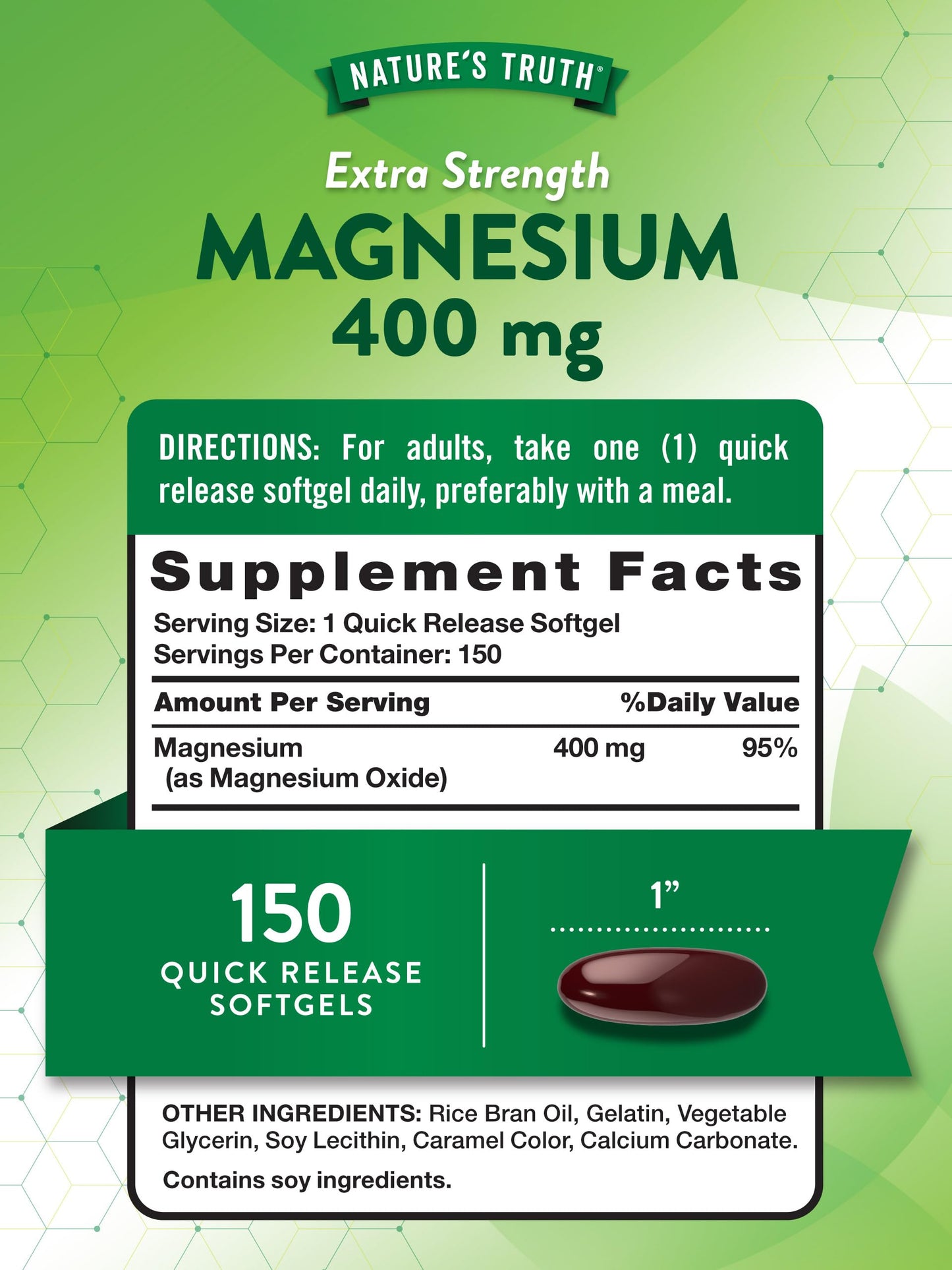Nature's Truth Magnesium Supplement Softgels 150 Count