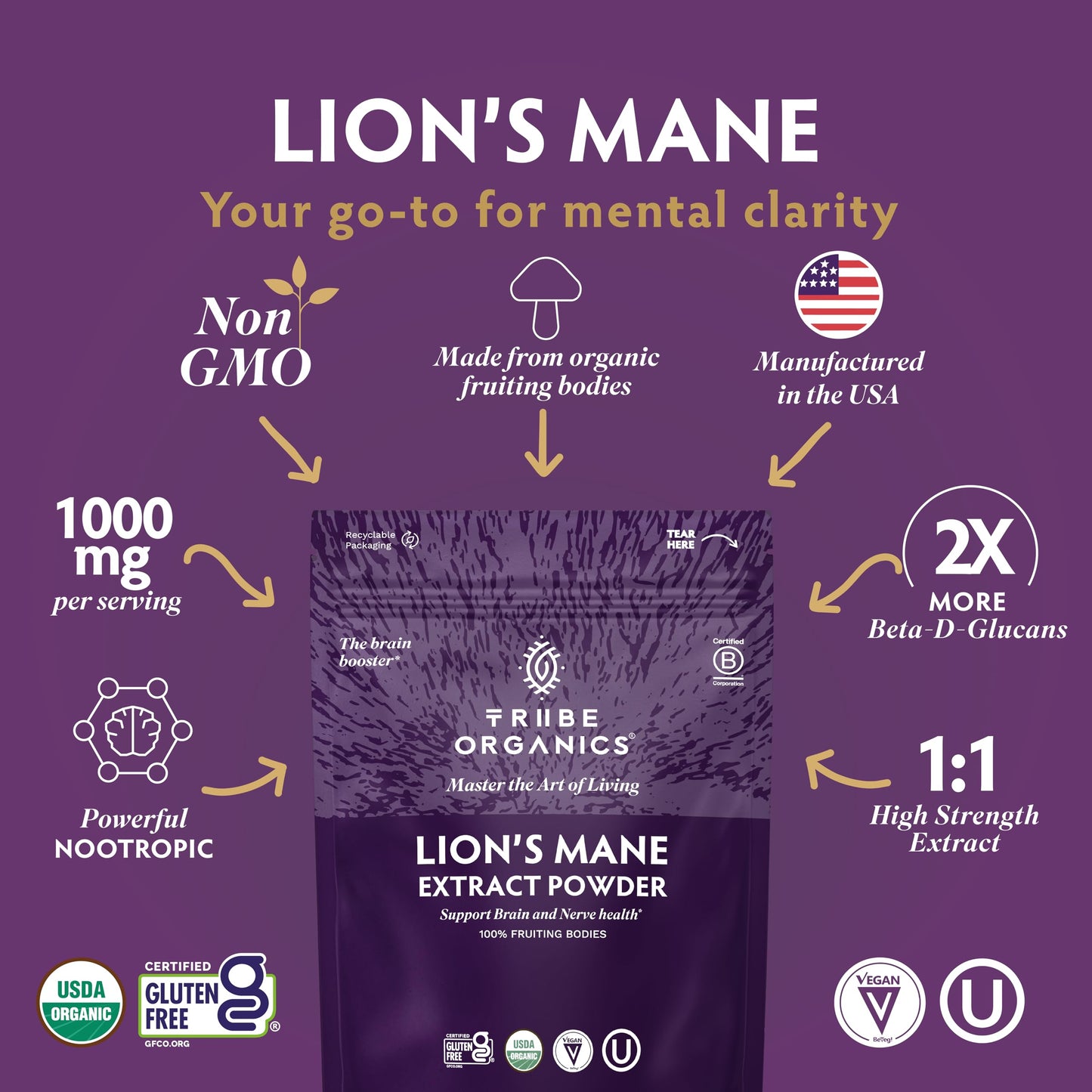 TRIBE ORGANICS Lion’s Mane Powder 3.5 oz