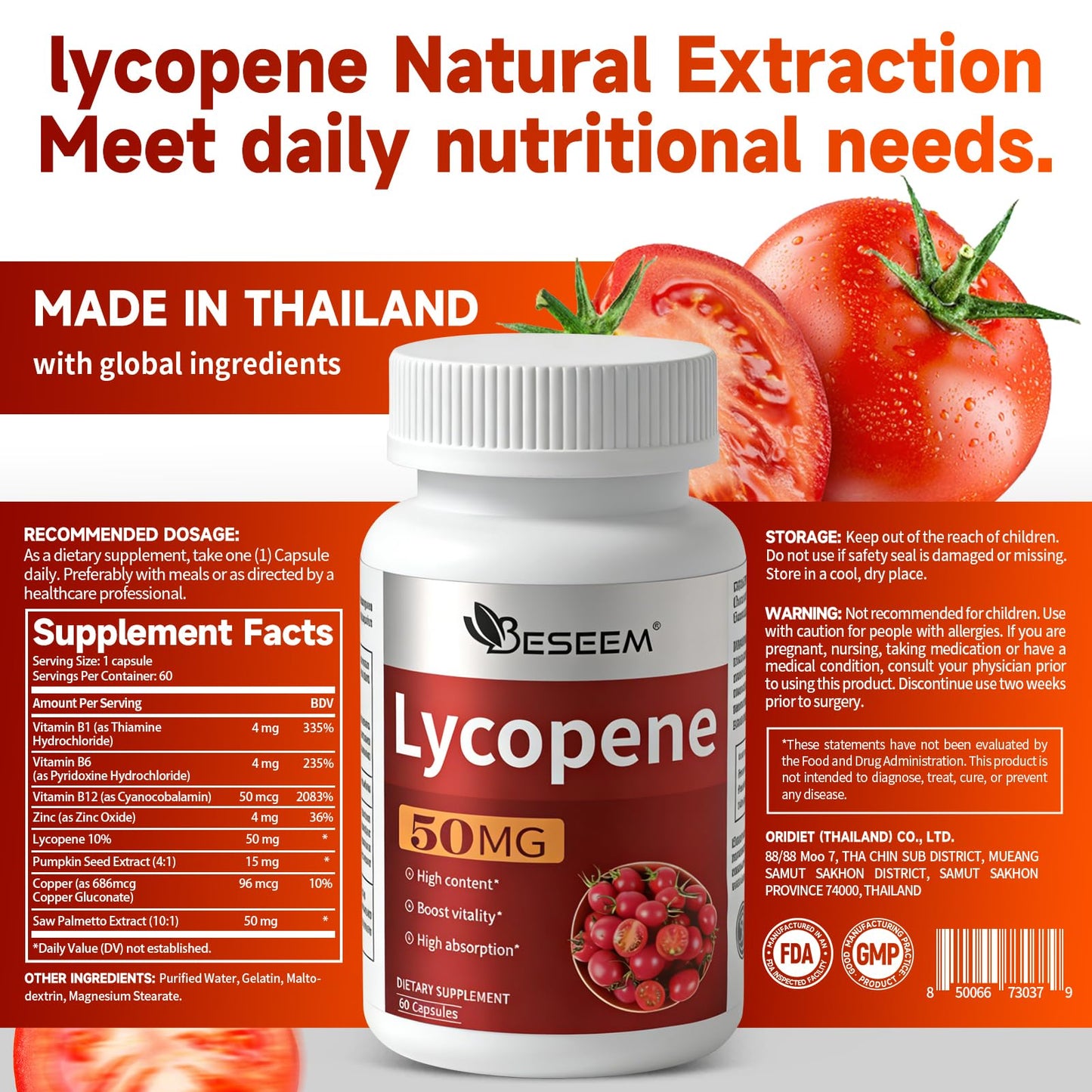 Beseem Lycopene Softgels with Saw Palmetto & Pumpkin Seed Oil – Prostate Health Support & Nutrient Complex with Zinc, Vitamin B6, B12, Copper, 60 Capsules