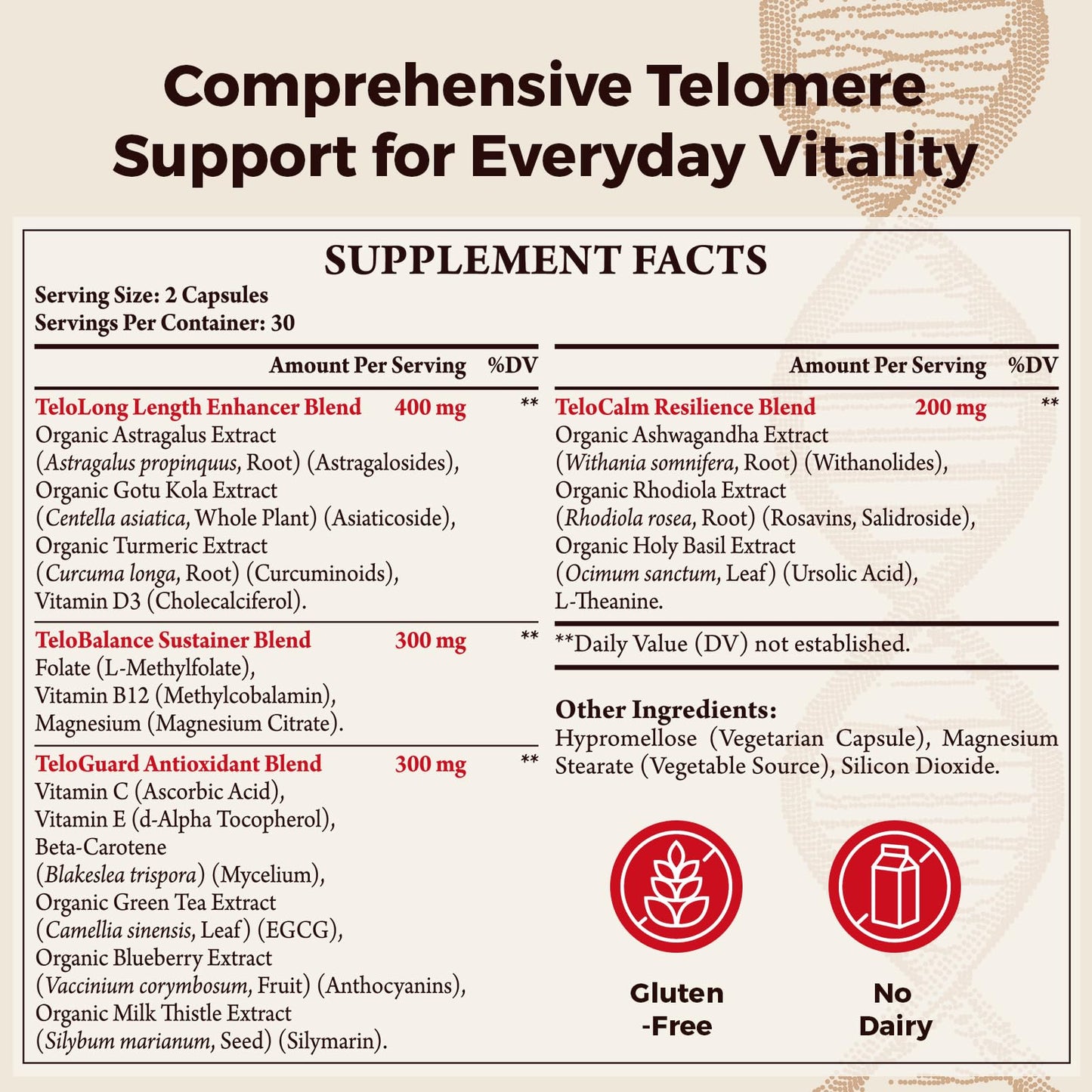 Orinthalixium Telomere Lengthening Supplements 120 Capsules