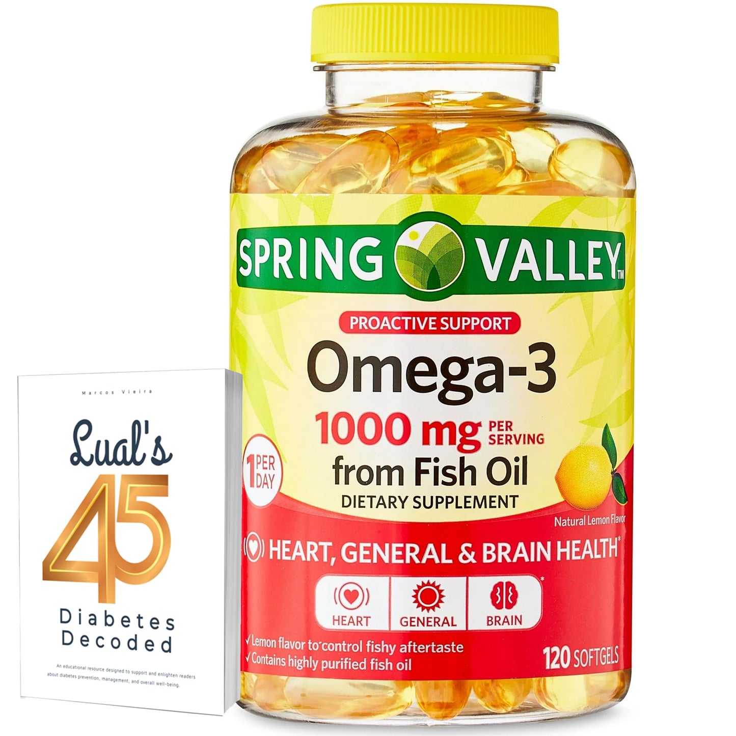 LUAL Omega-3 Fish Oil Heart & Brain Health Dietary Supplement Softgels, 120 Count
