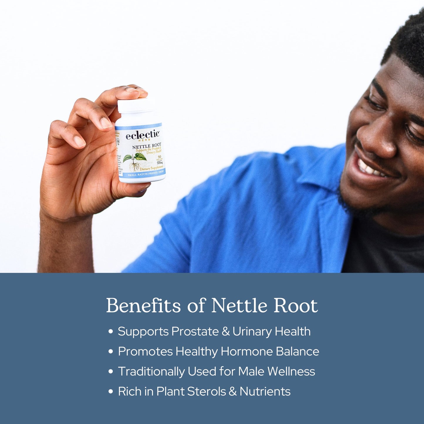 Eclectic Institute Nettle Root Capsules Prostate, Urinary Tract, and Male Health Support, Vegan, Non-GMO, Gluten Free, Freeze-Dried, 90 Capsules