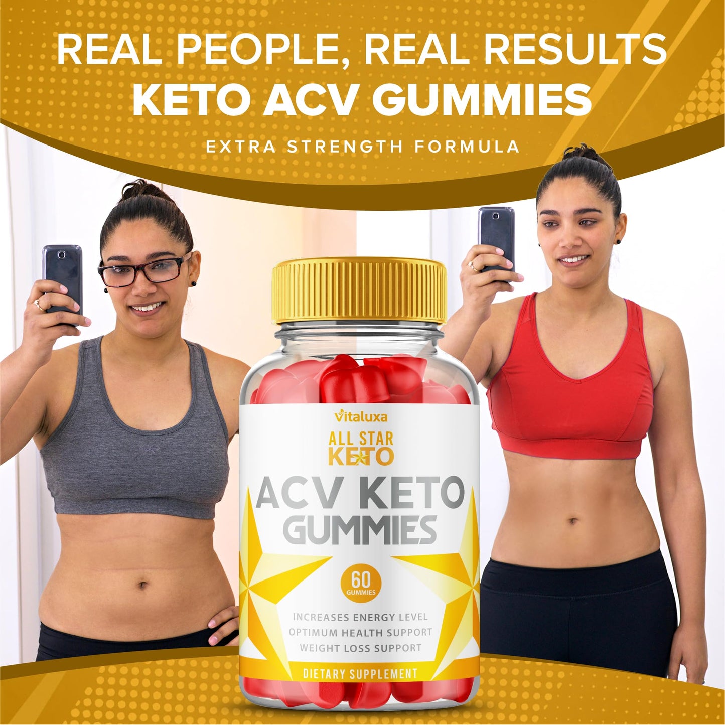 Vitaluxa All Star Keto ACV Gummies, ACV+BHB Formula, 120 Gummies