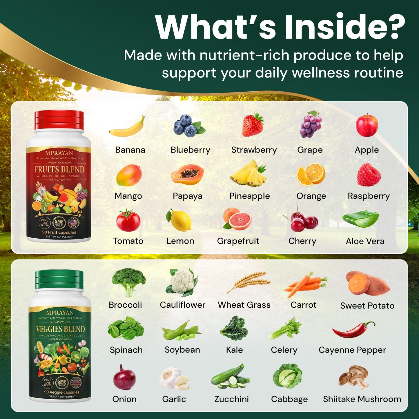MPRAYAN Fruits and Veggies Supplement for Daily Wellness Capsules, 180 Capsules