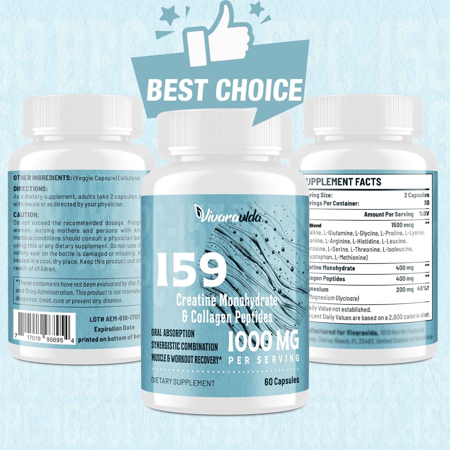 Vivaravida 1500mcg Peptide Formula – New BPC 159 Advanced Complex Collagen Amino Blend for Post-Workout Support, 60 Capsules
