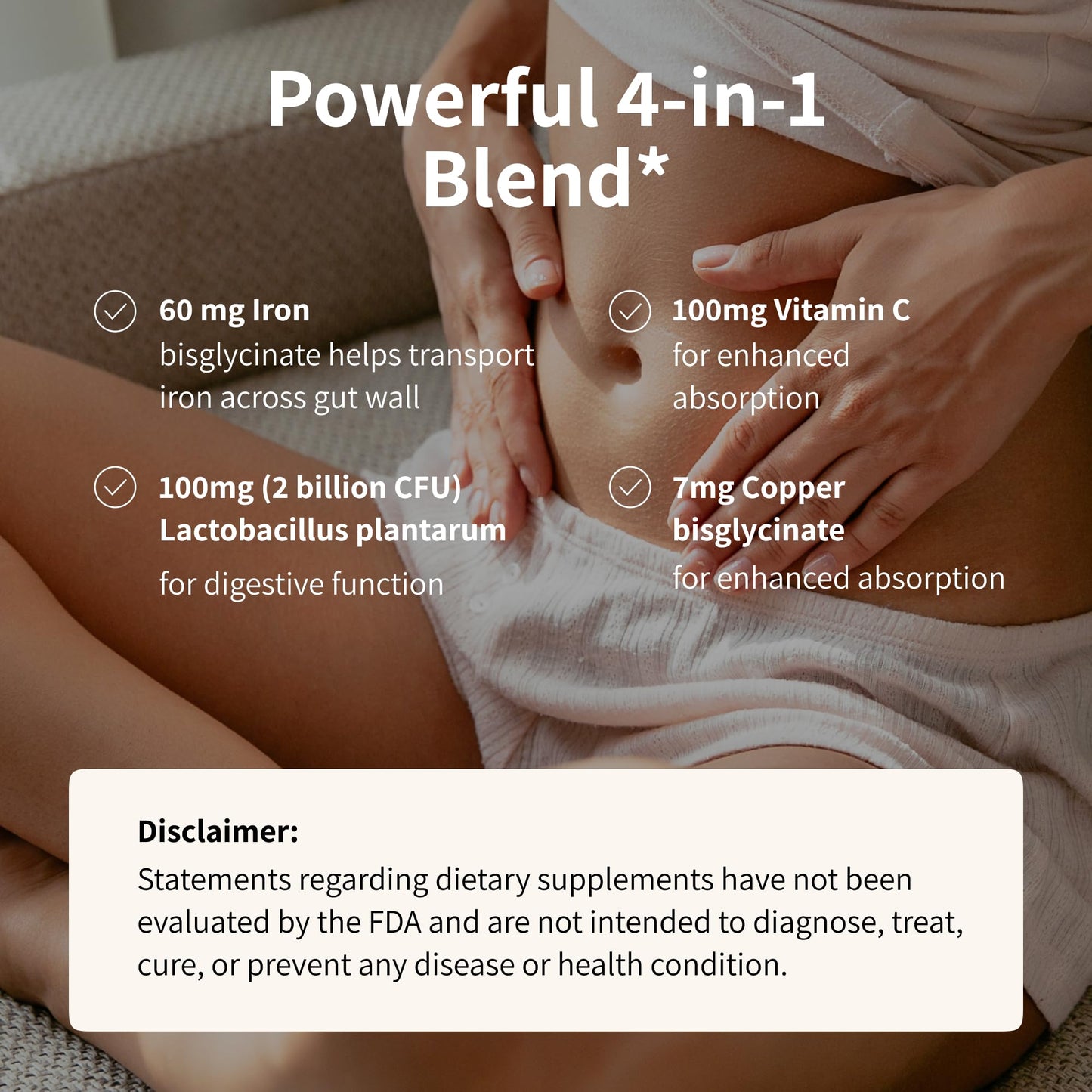 Nourished Natural Health ProbIron Women's Probiotic + Iron Supplement Boosted with Vitamin C and Copper - Vegan Formula for Energy and Digestive Wellness, 30 Capsules