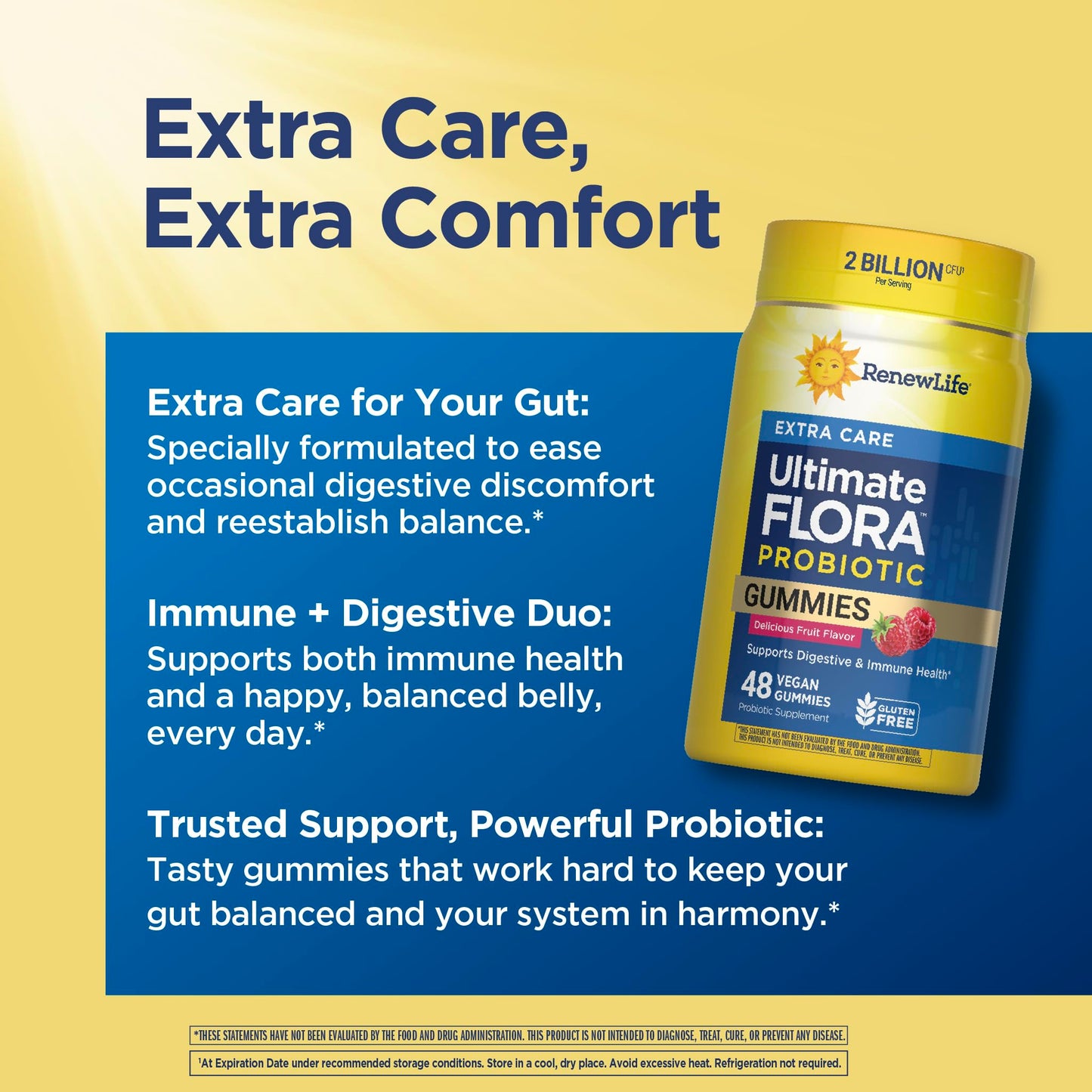 Renew Life Extra Care Digestive Prebiotic and Probiotic Gummies, 48 Count