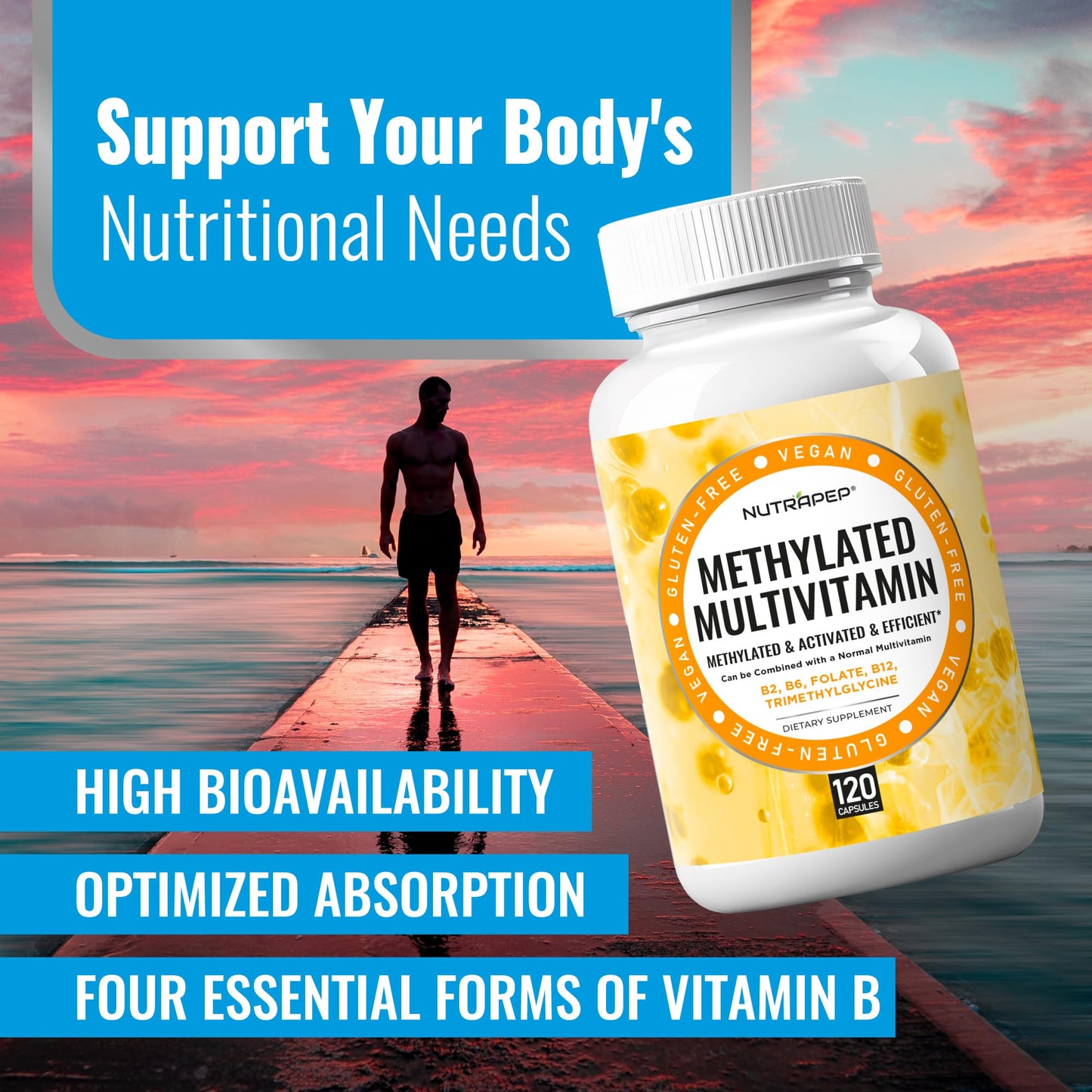 NutraPep Methylated Multivitamin for Men and Women Capsules 120 Count