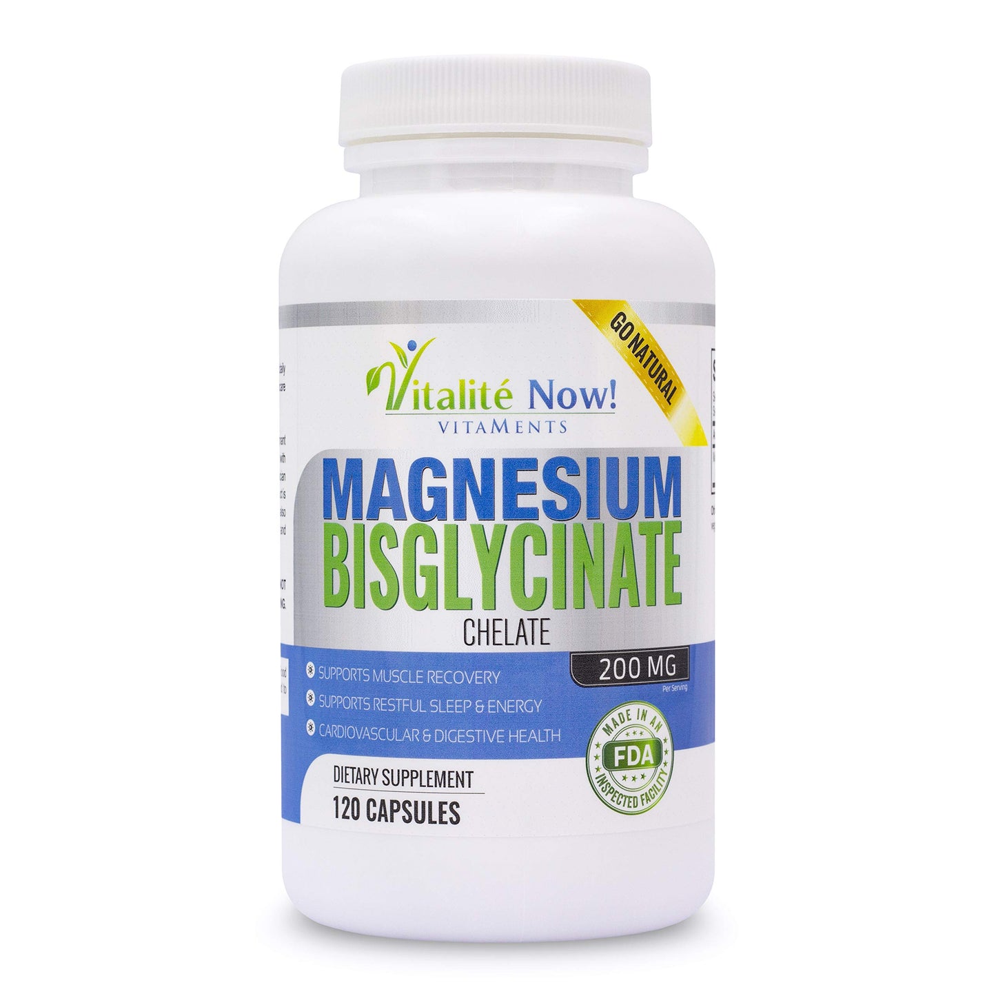 Vitalité Now! Magnesium Bisglycinate 200mg Capsules 120 Count