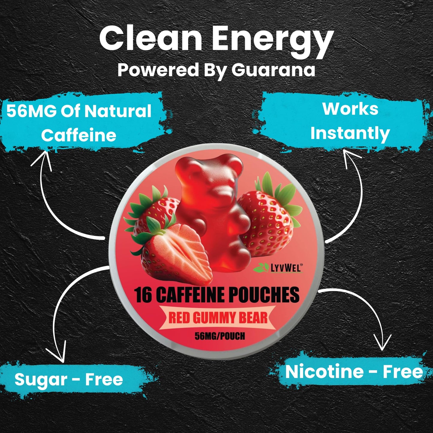 LyvWel 56mg Caffeine Energy Pouches Powder, 48 Count