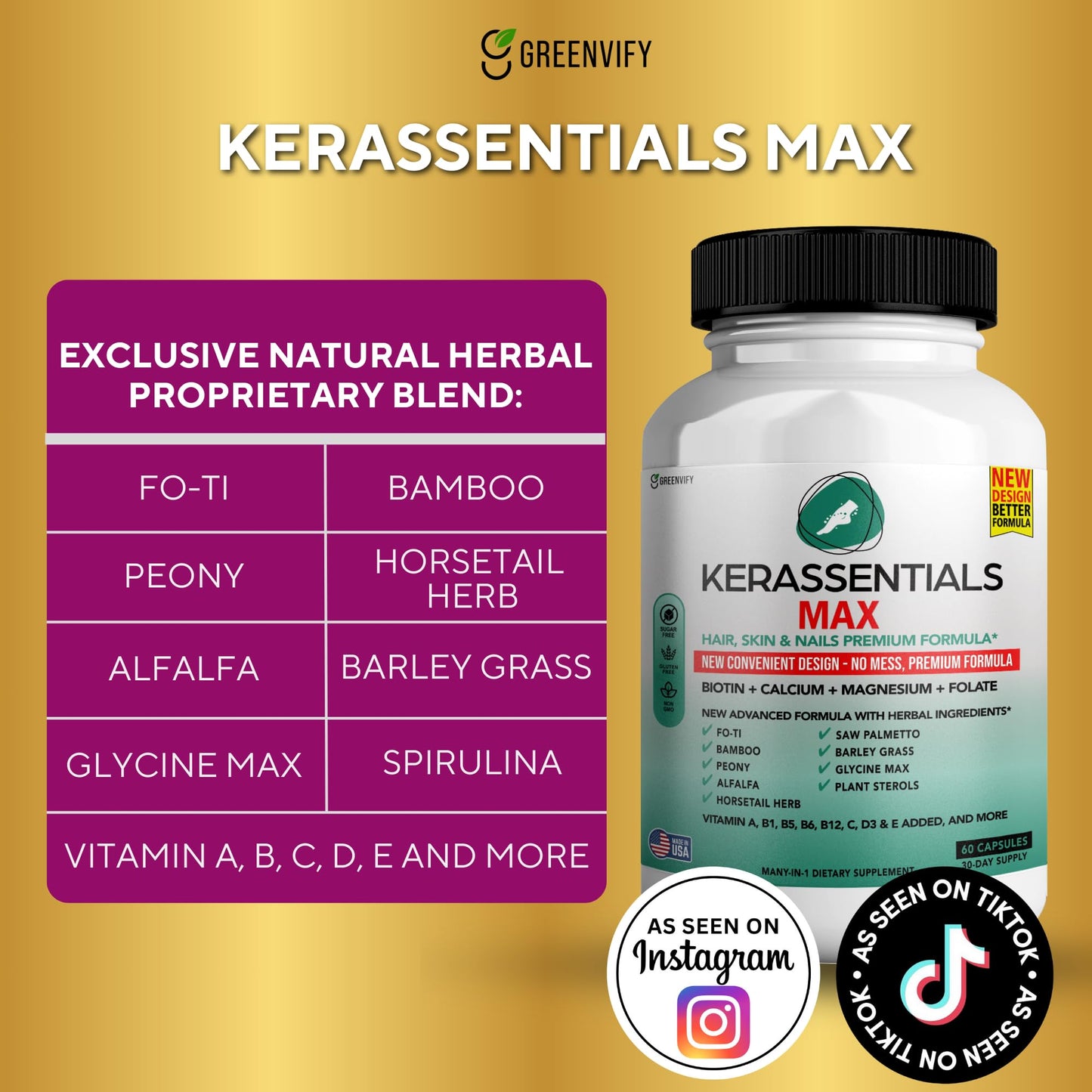 GREENVIFY Kerassentials Max Hair, Skin & Nails Support Supplement 120 Capsules