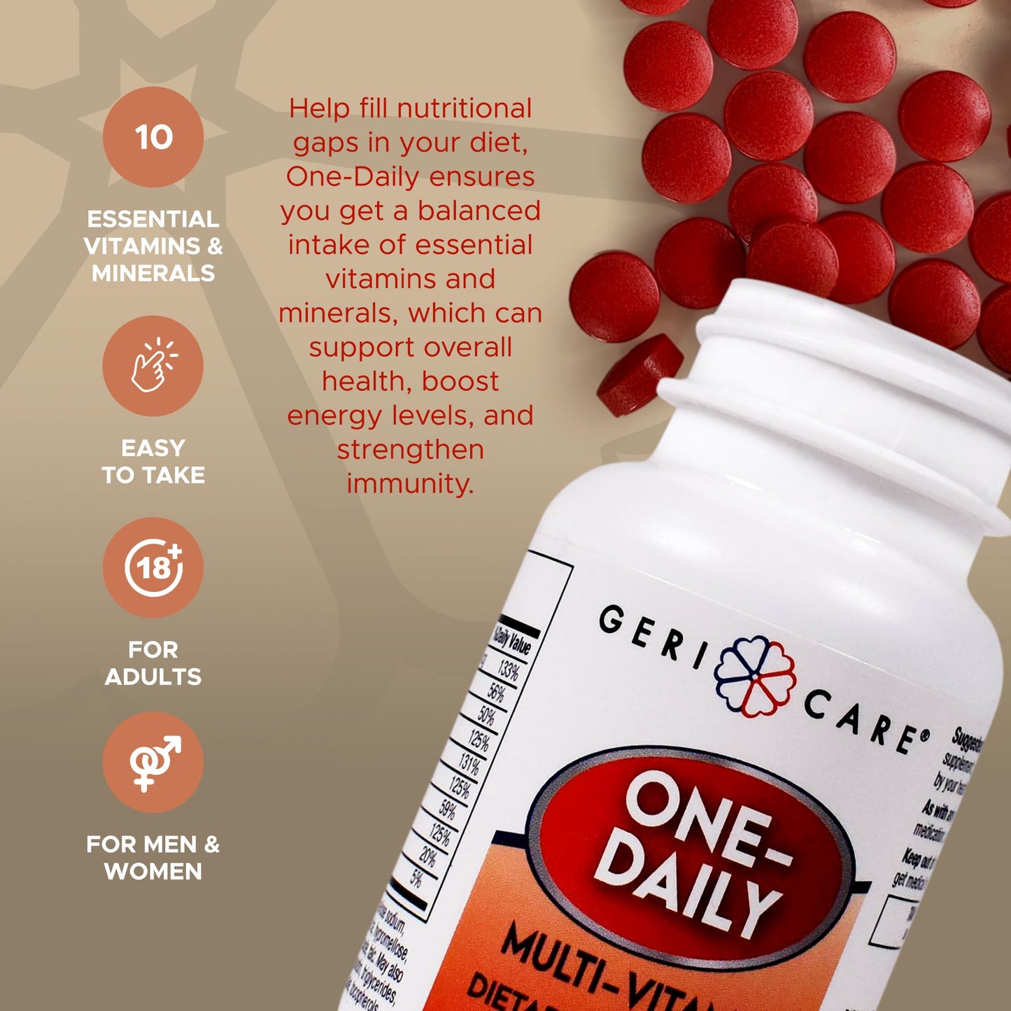 GeriCare One-Daily Multivitamin Tablets, 100 Count
